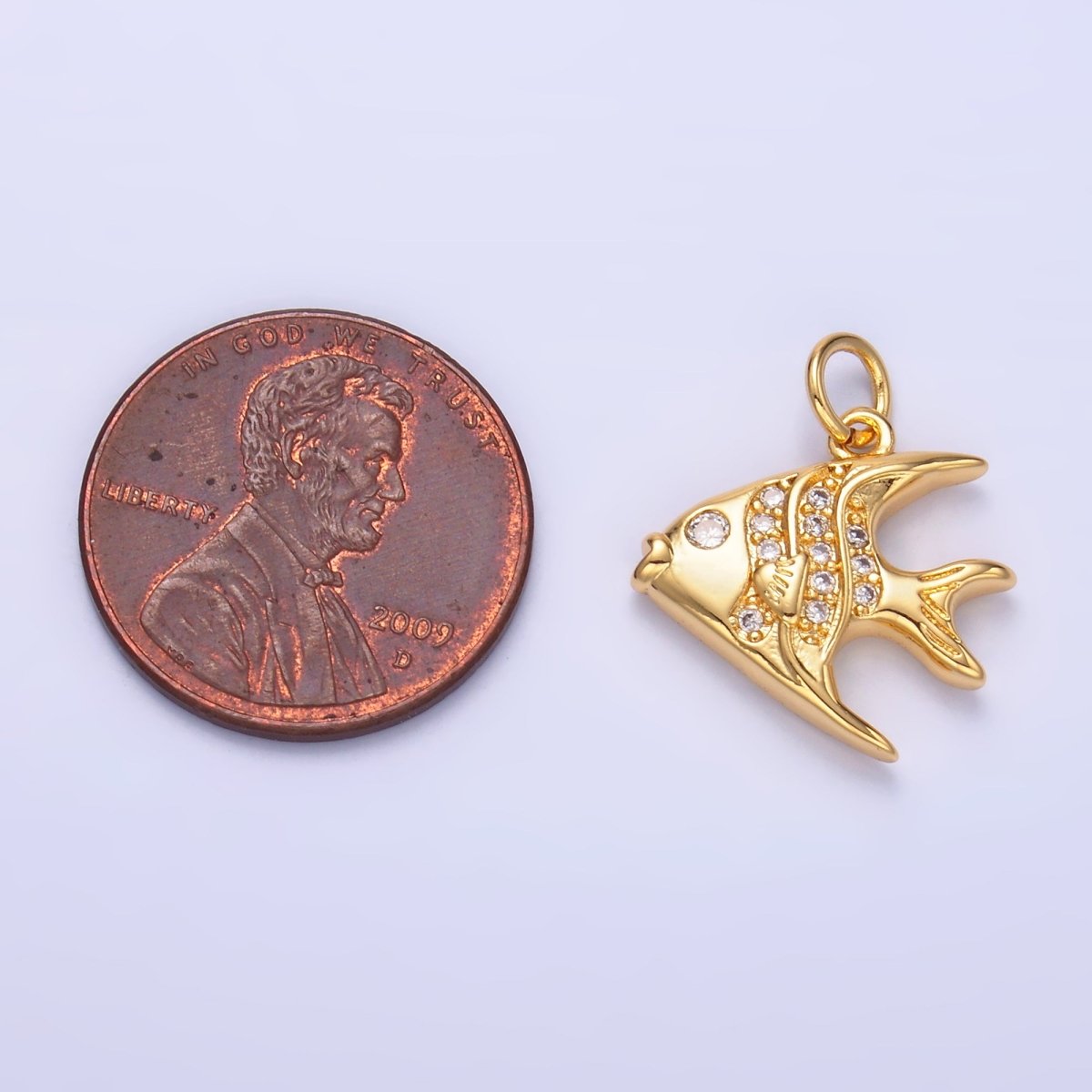 24K Gold Filled Micro Paved CZ Angel Fish Charm in Gold & Silver | W442