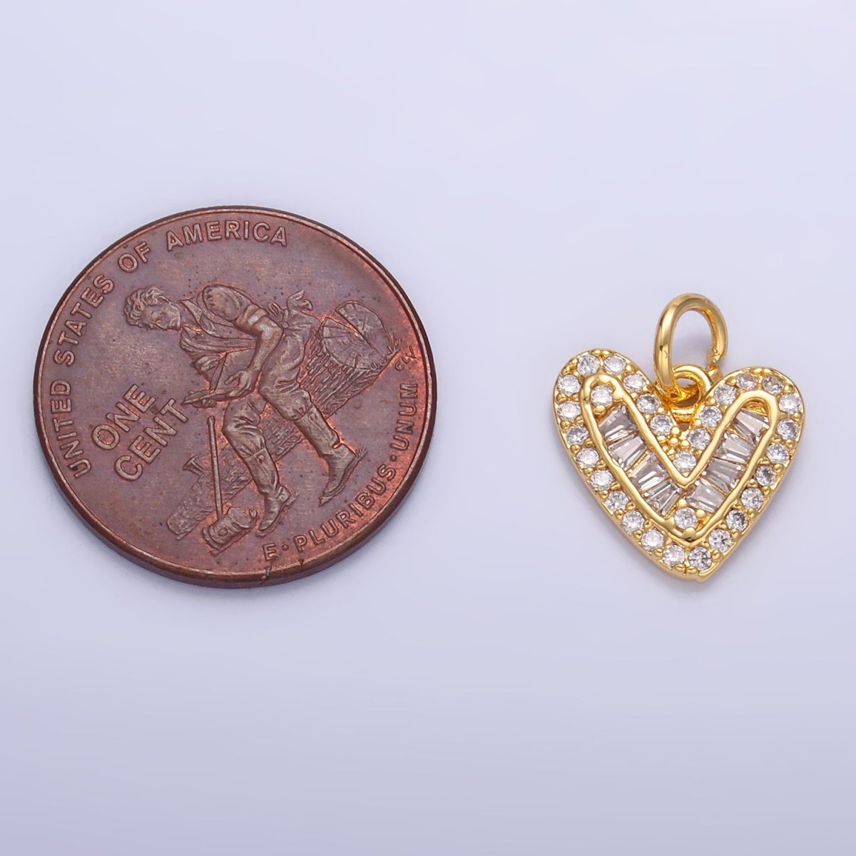 24K Gold Filled Micro Paved CZ Baguette Heart Charm in Gold & Silver | W446