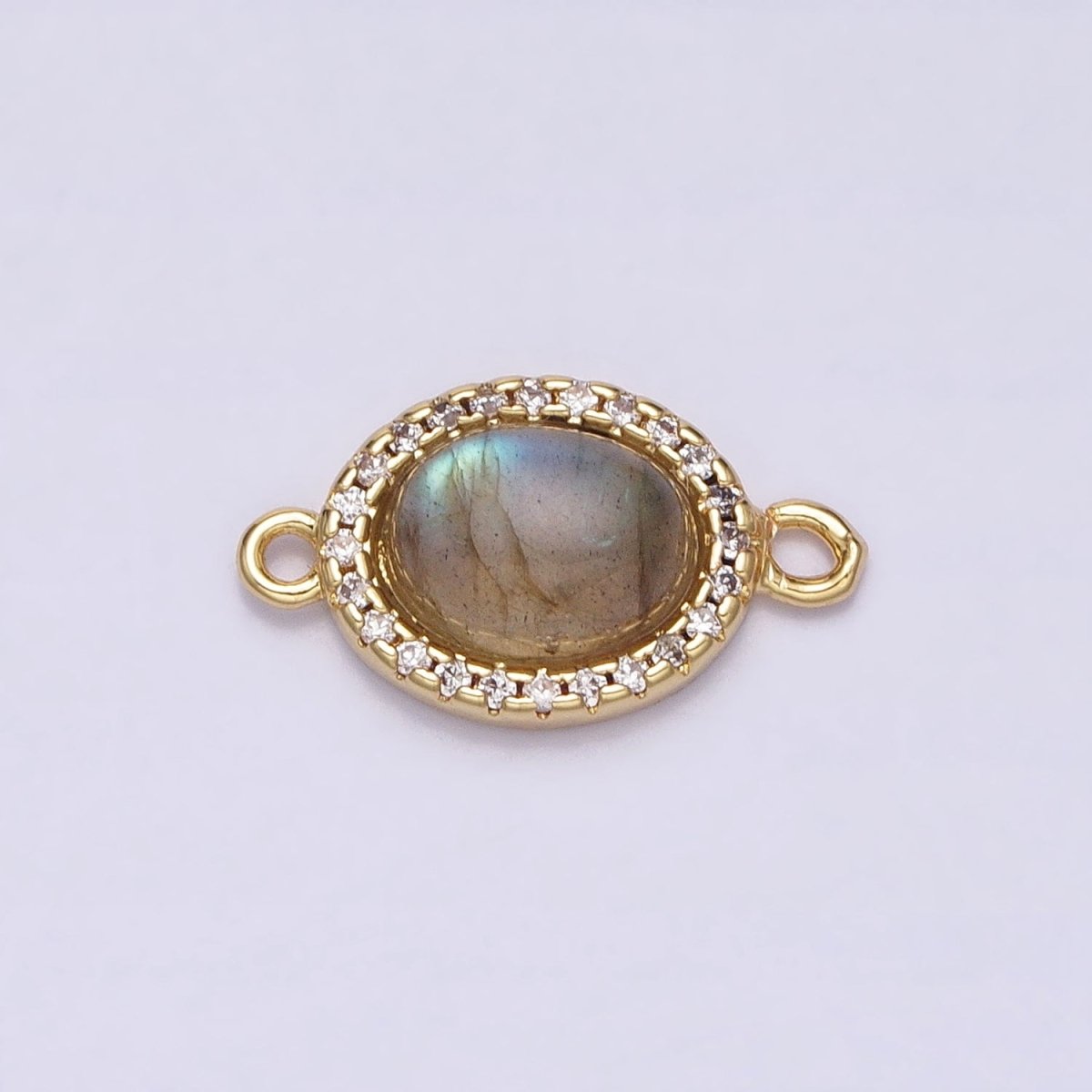 24K Gold Filled Micro Paved CZ Blue Agate, Amazonite, Rose Quartz, Labradorite Oval Gemstone Connector | Y-799 Y-800