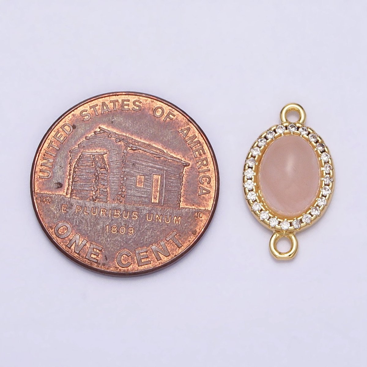 24K Gold Filled Micro Paved CZ Blue Agate, Amazonite, Rose Quartz, Labradorite Oval Gemstone Connector | Y-799 Y-800