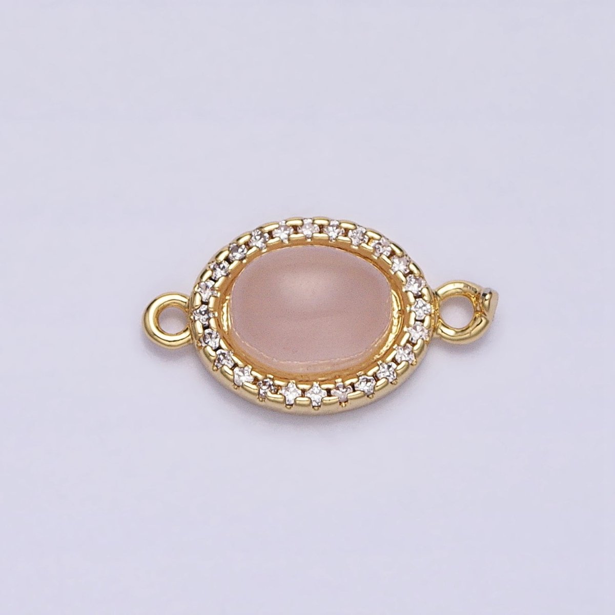24K Gold Filled Micro Paved CZ Blue Agate, Amazonite, Rose Quartz, Labradorite Oval Gemstone Connector | Y-799 Y-800