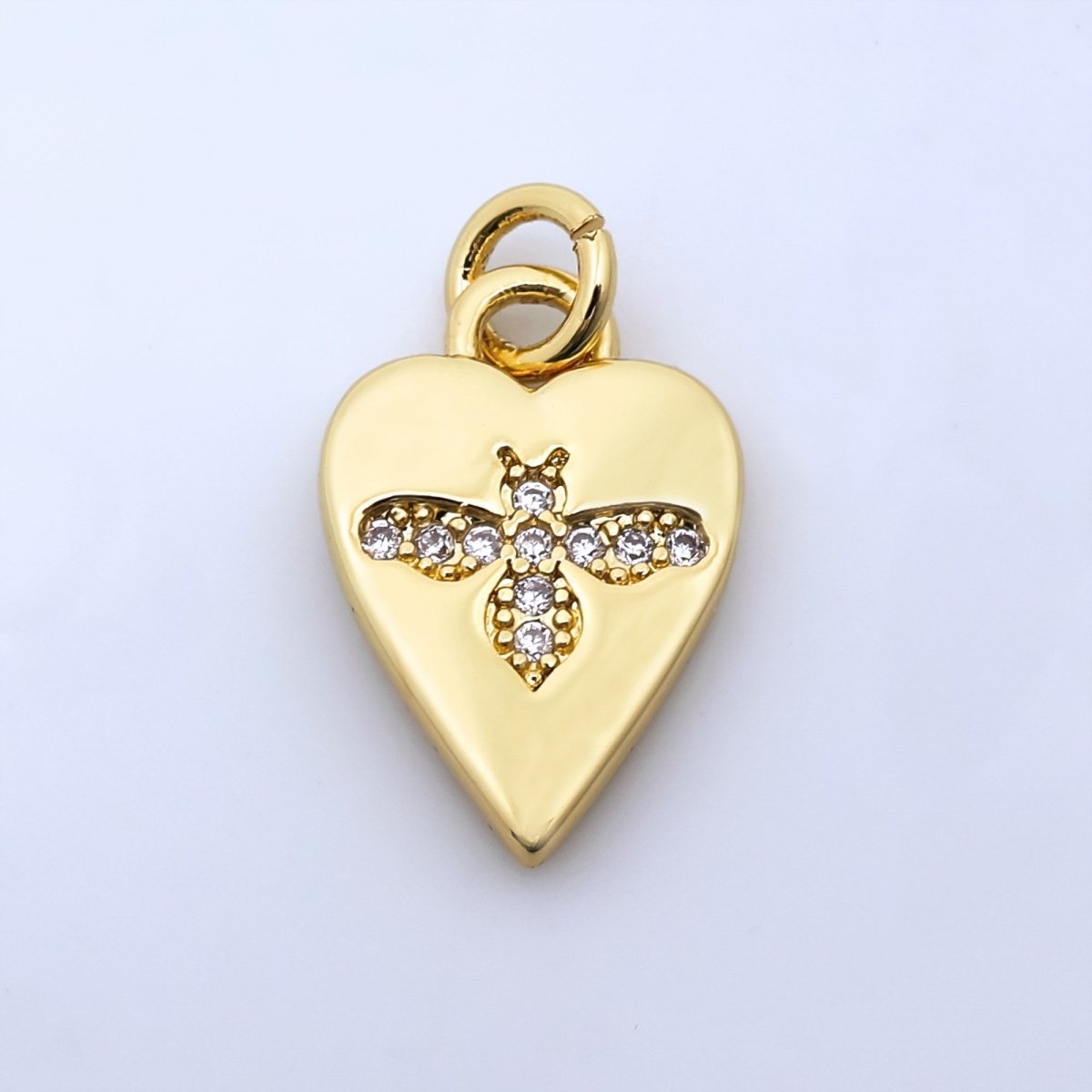 24K Gold Filled Micro Paved CZ Bumble Bee Heart Charm in Gold & Silver | M184