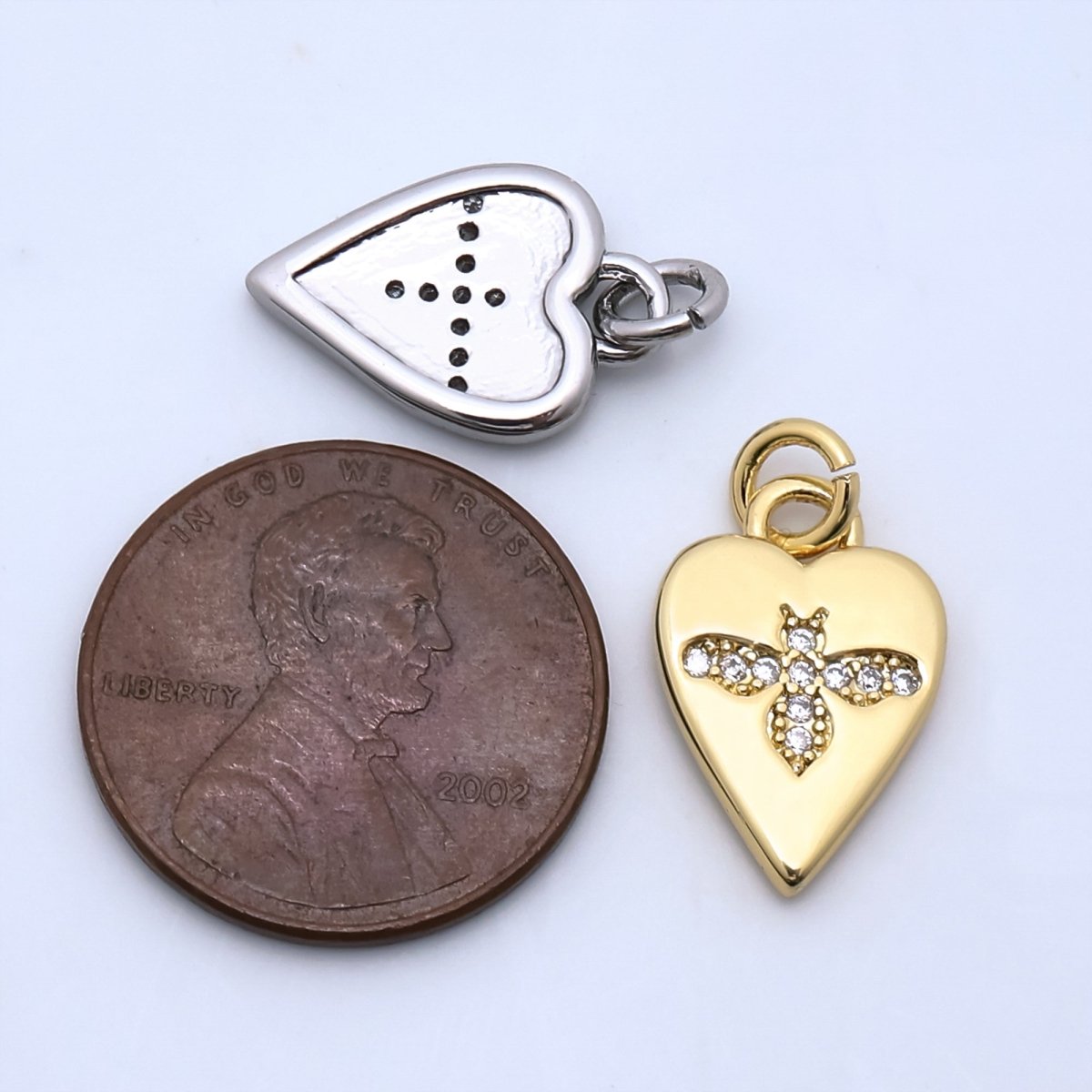 24K Gold Filled Micro Paved CZ Bumble Bee Heart Charm in Gold & Silver | M184
