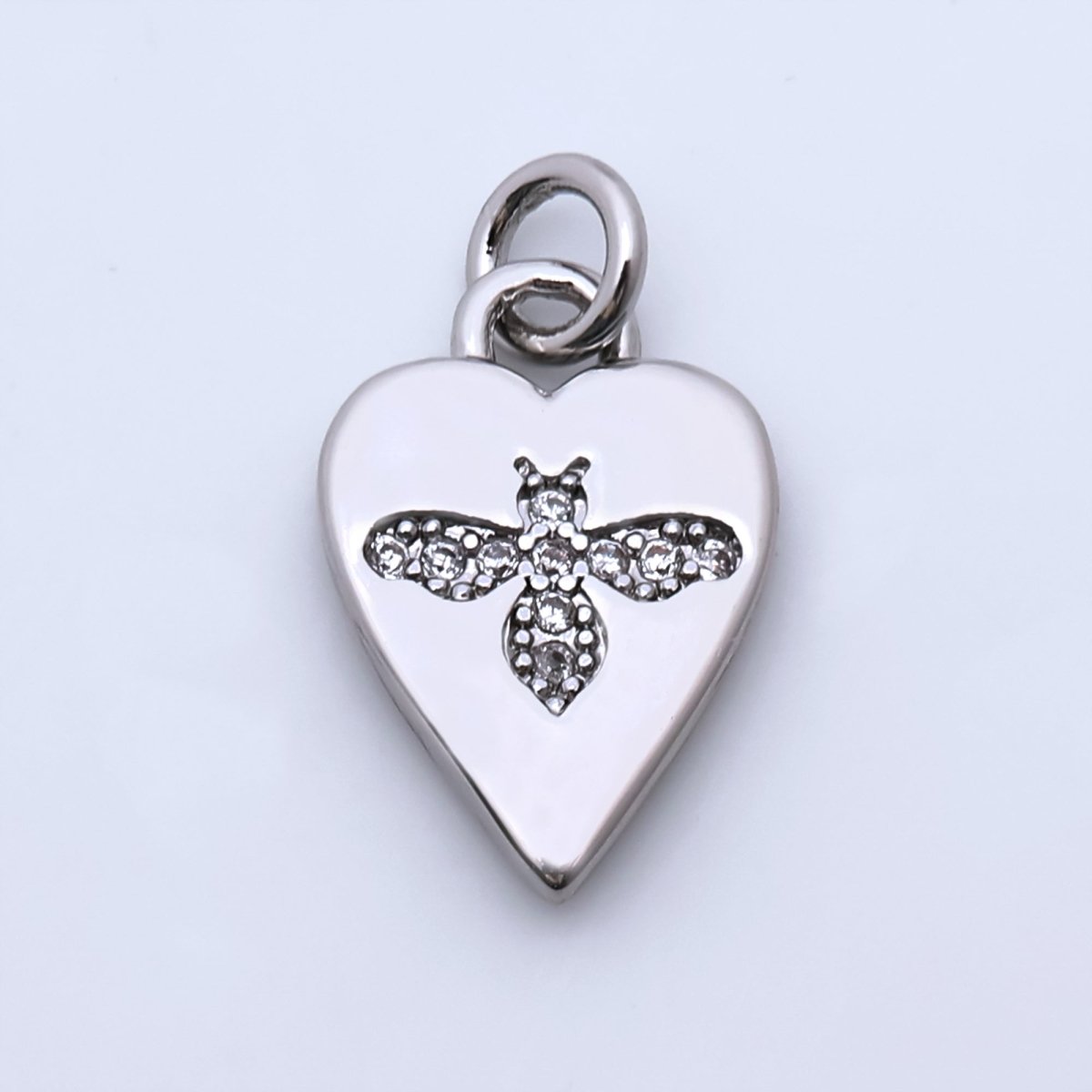 24K Gold Filled Micro Paved CZ Bumble Bee Heart Charm in Gold & Silver | M184