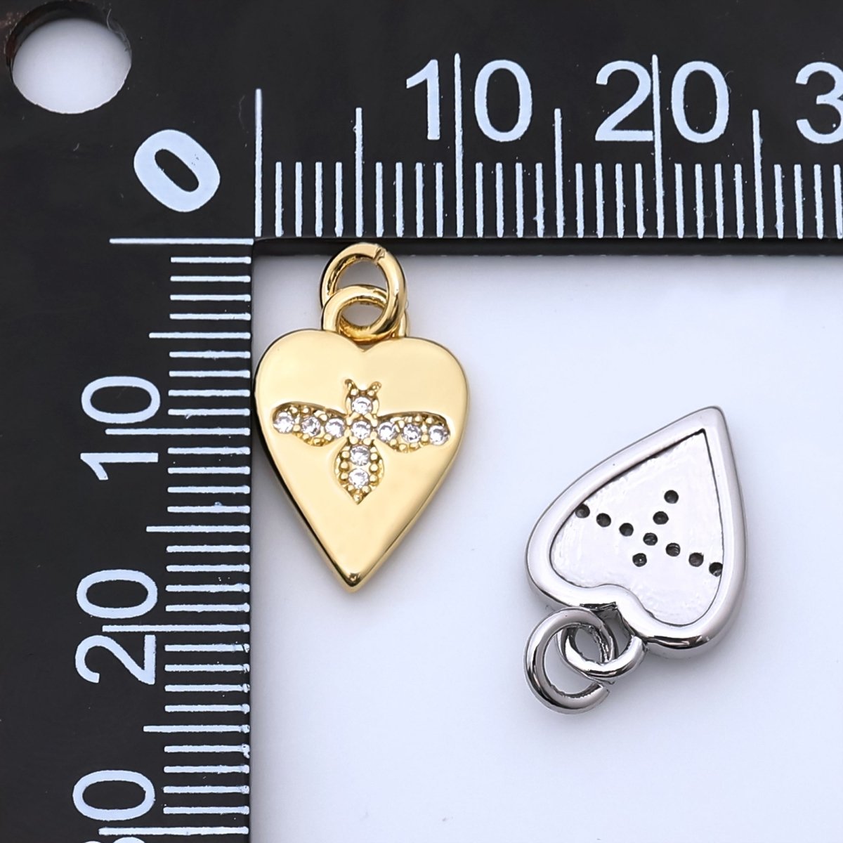 24K Gold Filled Micro Paved CZ Bumble Bee Heart Charm in Gold & Silver | M184