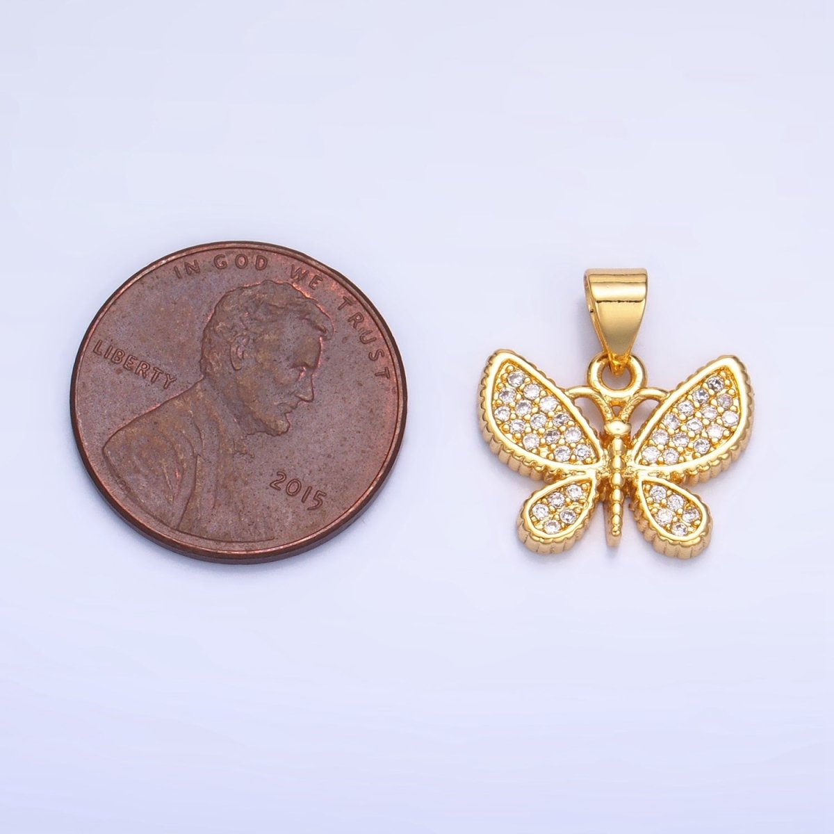 24K Gold Filled Micro Paved CZ Butterfly Insect Pendant | AA1003 - DLUXCA