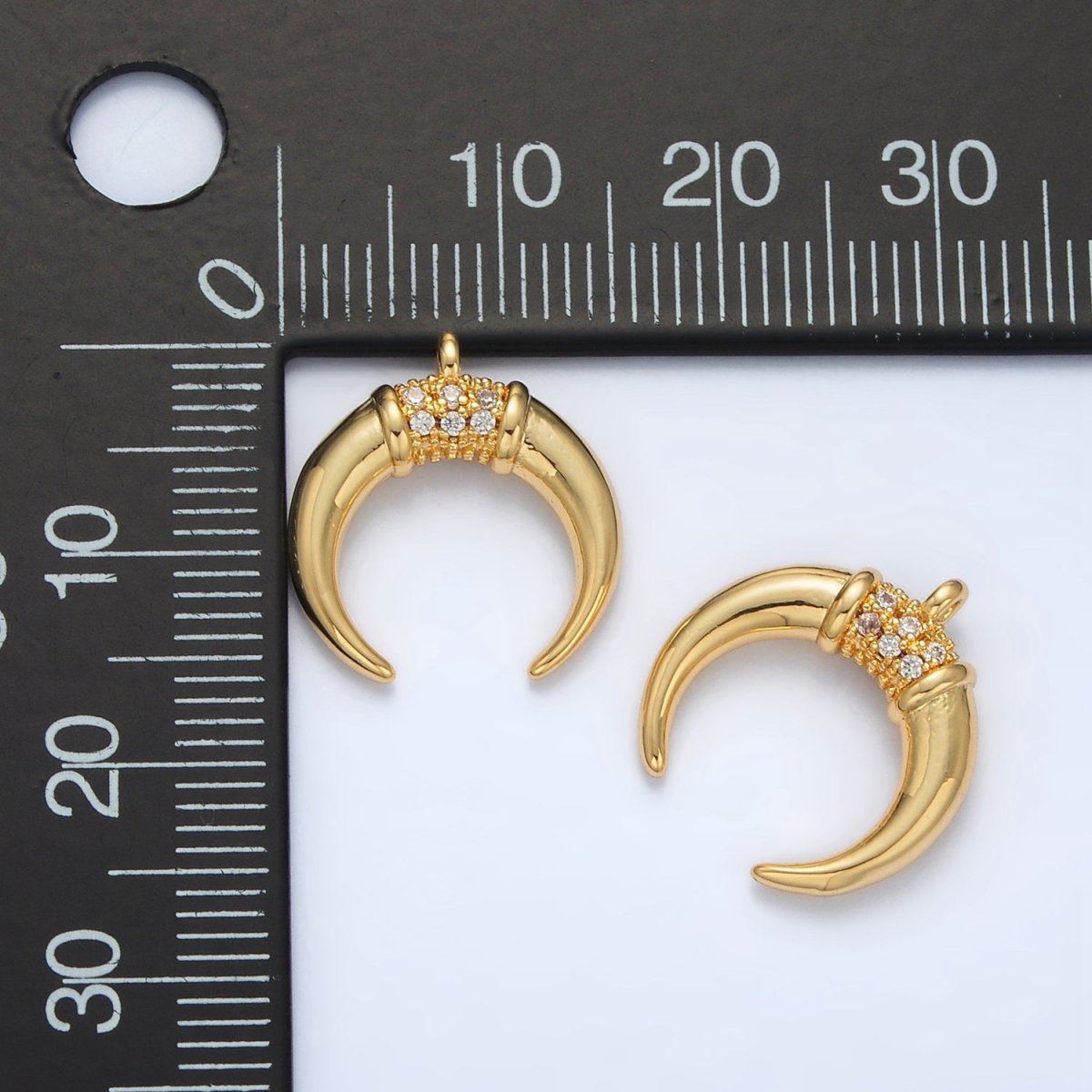 24K Gold Filled Micro Paved CZ Celestial Crescent Moon Charm | N - 734 - DLUXCA