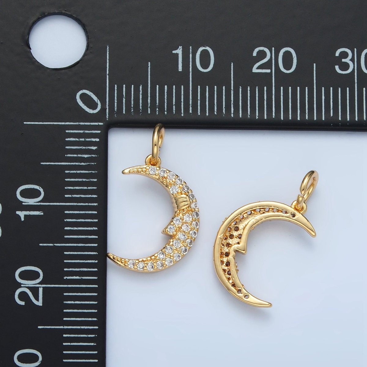 24K Gold Filled Micro Paved CZ Celestial Crescent Moon Face Charm | X554 - DLUXCA