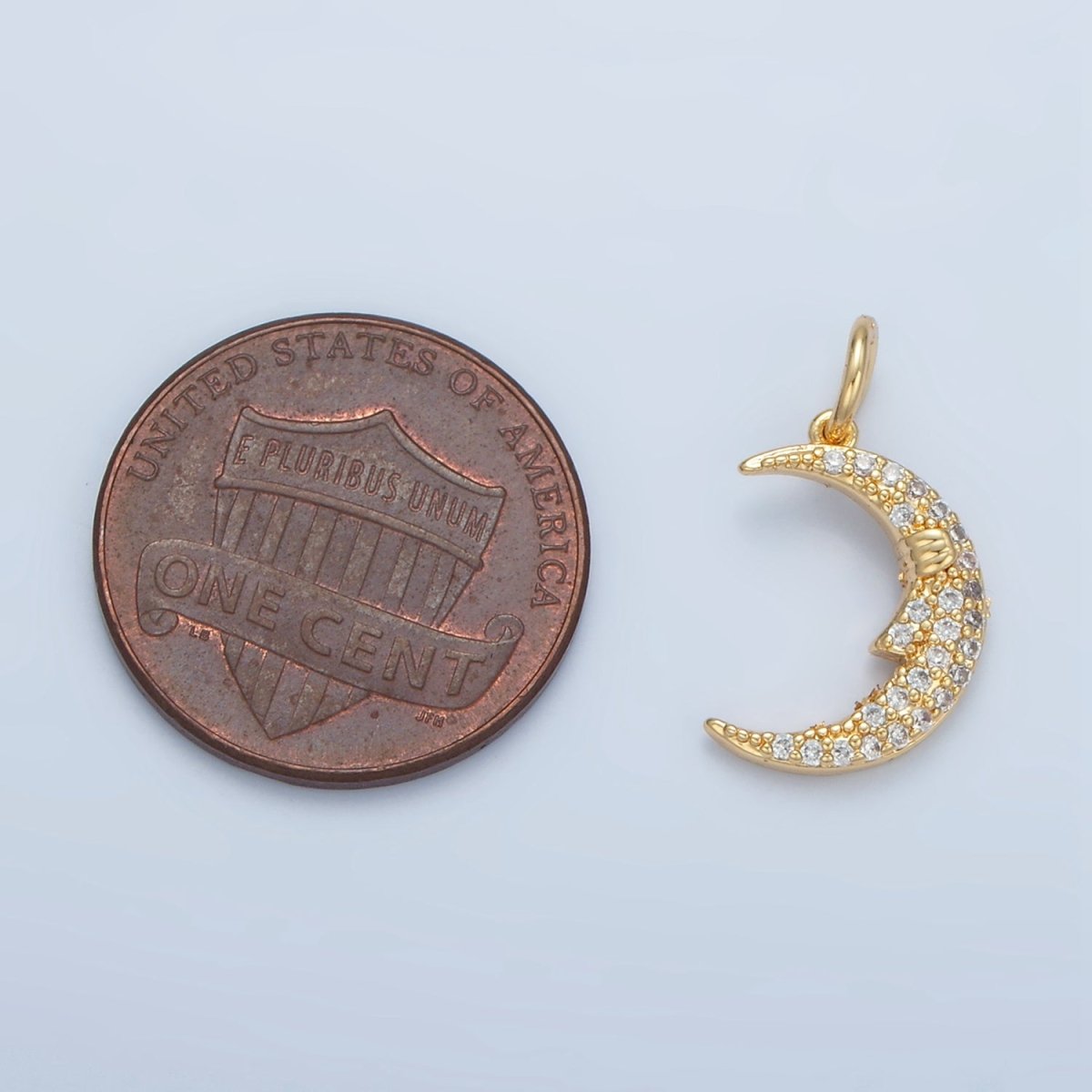24K Gold Filled Micro Paved CZ Celestial Crescent Moon Face Charm | X554 - DLUXCA