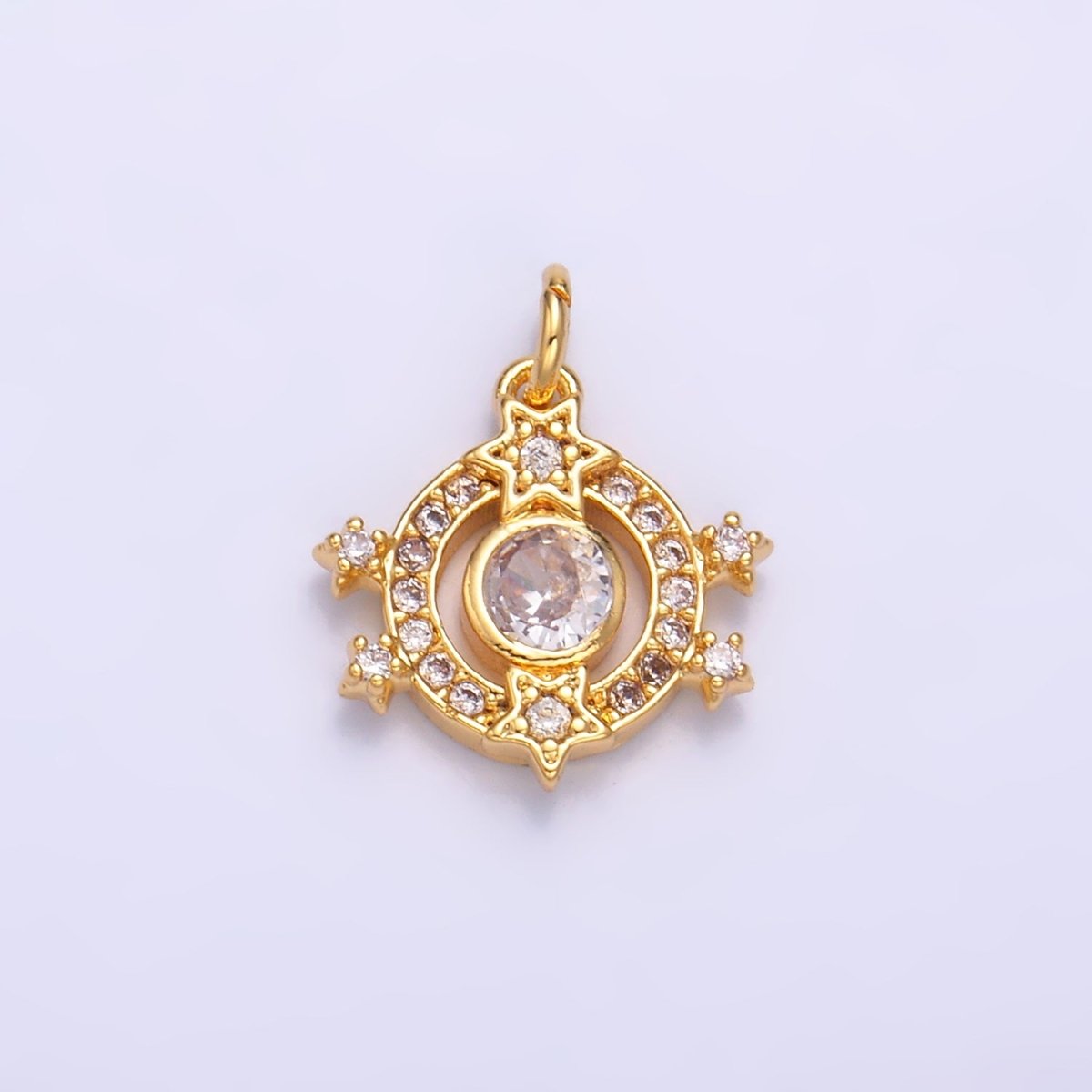 24K Gold Filled Micro Paved CZ Celestial Star Charm in Gold & Silver | W868