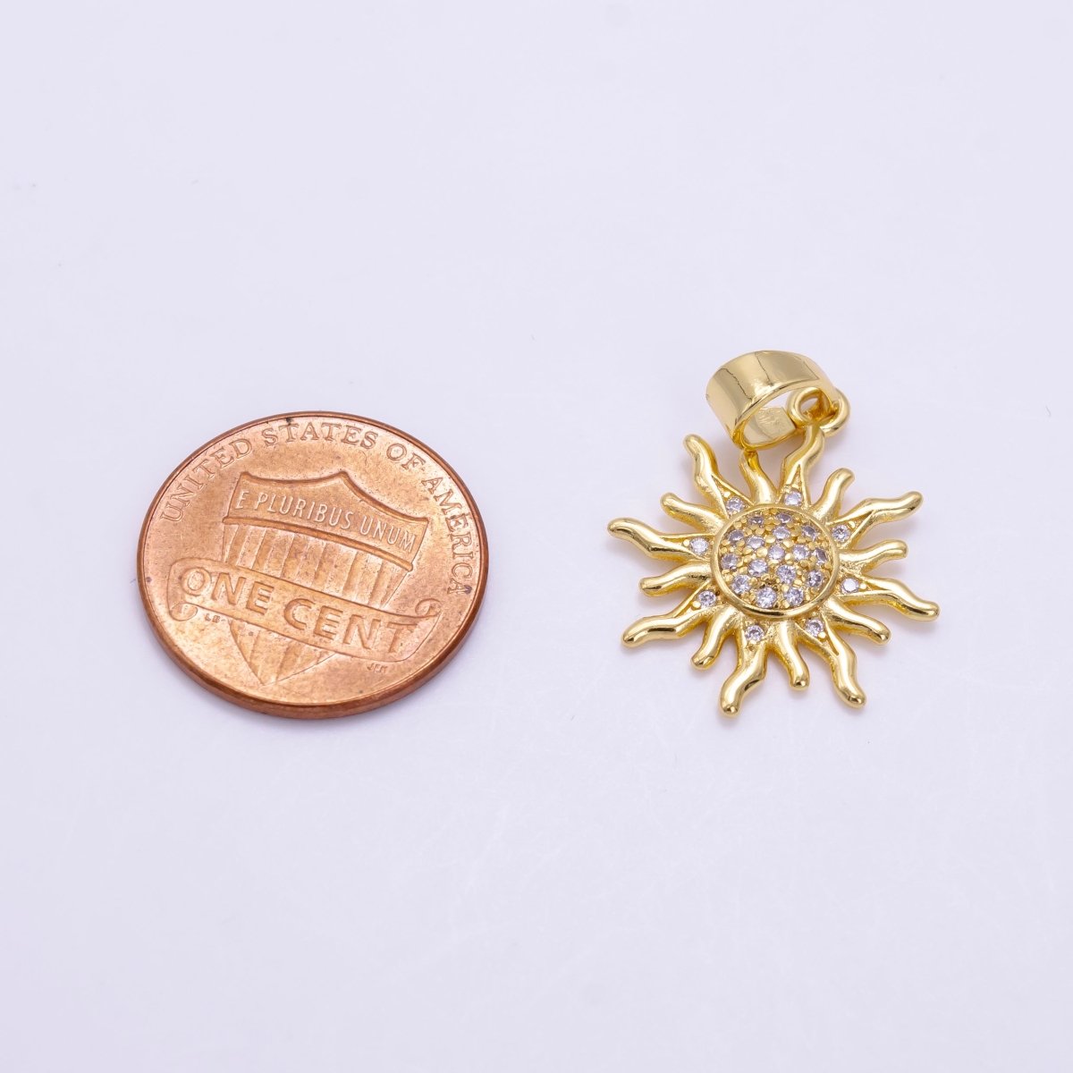 24K Gold Filled Micro Paved CZ Celestial Sun Pendant in Gold & Rose Gold | H-539