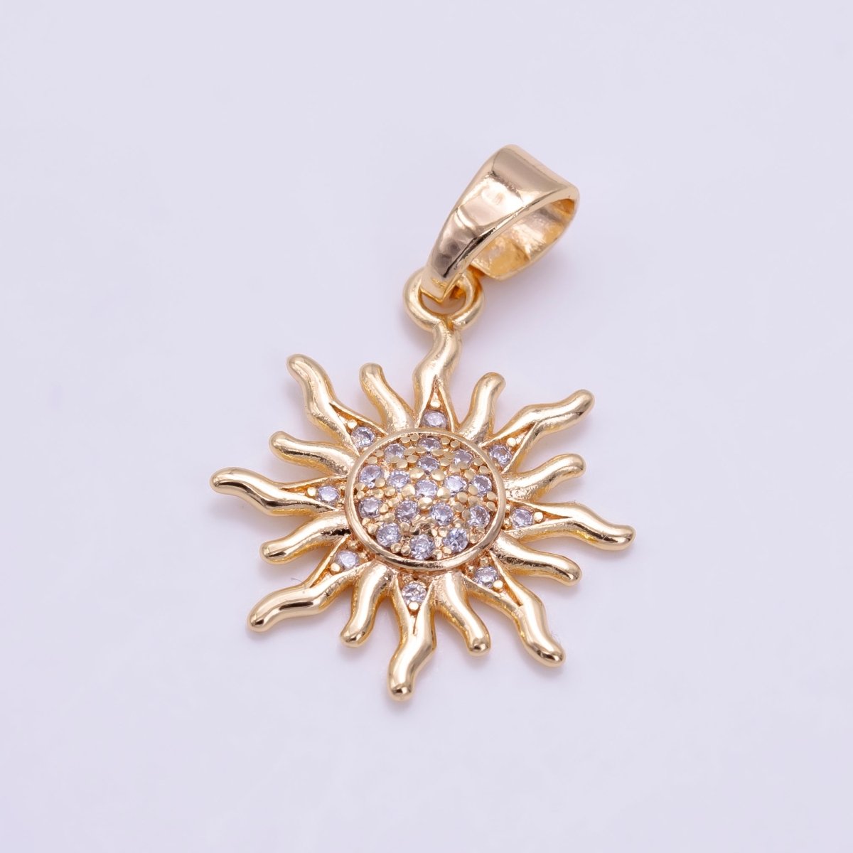 24K Gold Filled Micro Paved CZ Celestial Sun Pendant in Gold & Rose Gold | H-539