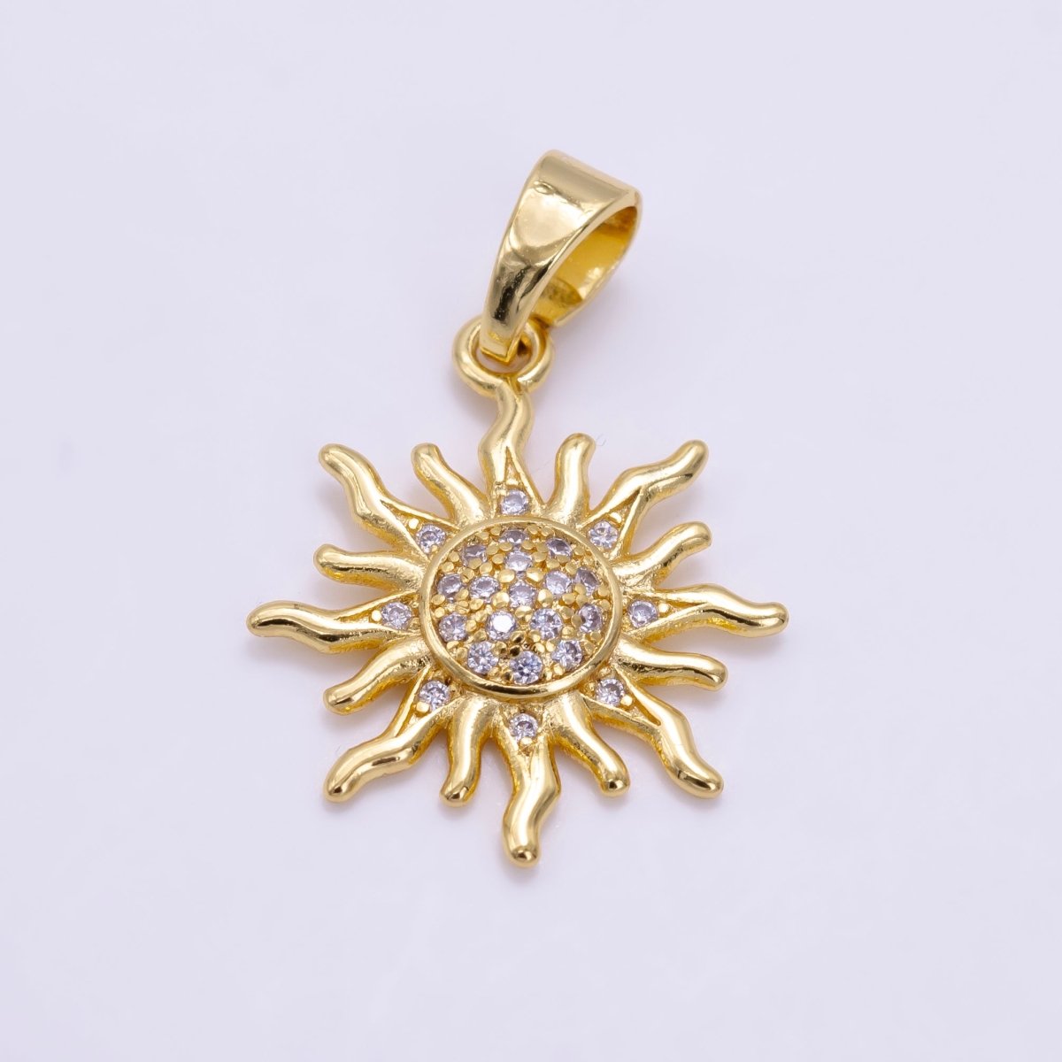 24K Gold Filled Micro Paved CZ Celestial Sun Pendant in Gold & Rose Gold | H-539