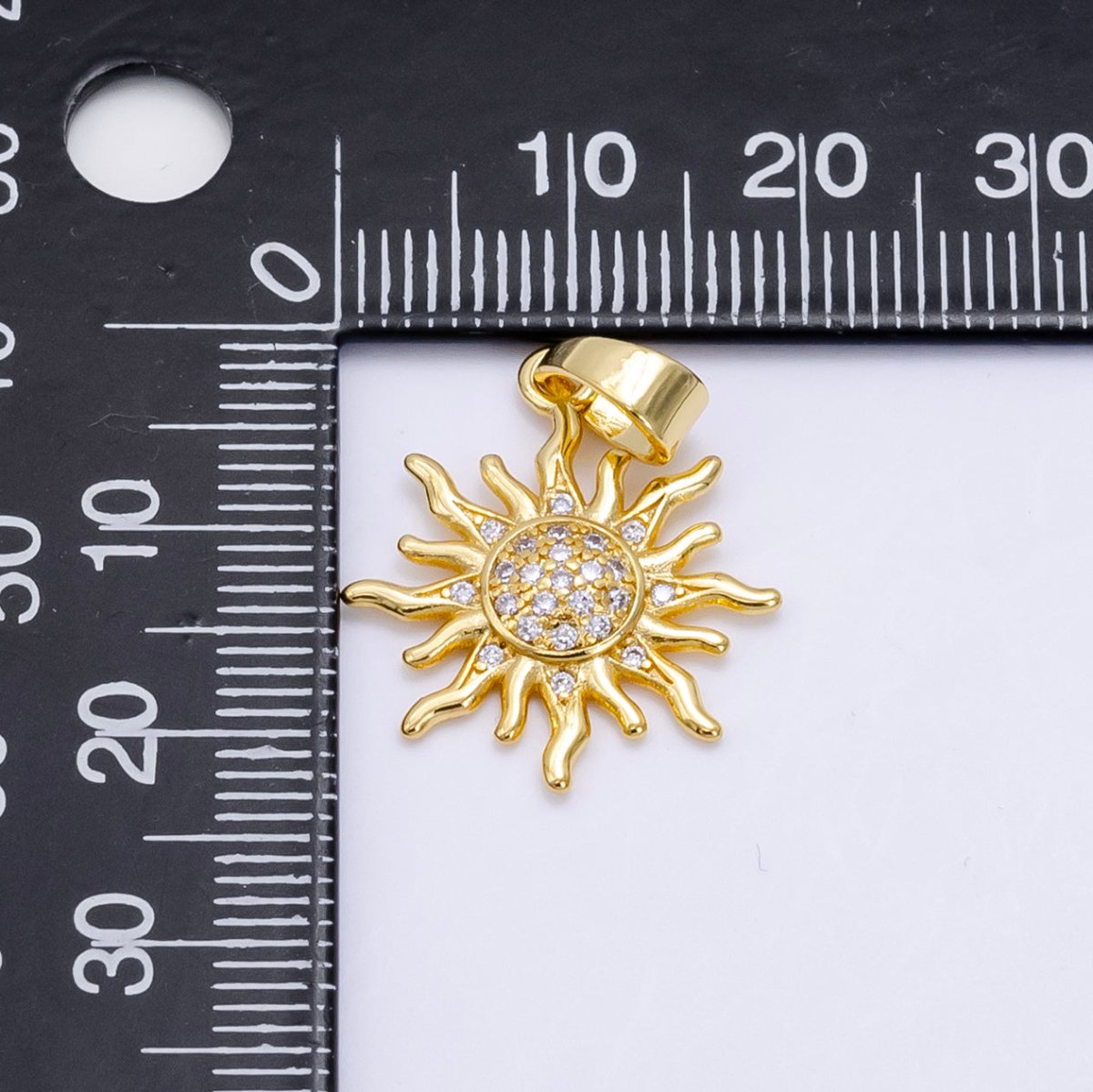 24K Gold Filled Micro Paved CZ Celestial Sun Pendant in Gold & Rose Gold | H-539