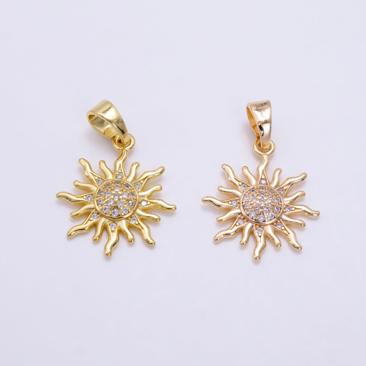 24K Gold Filled Micro Paved CZ Celestial Sun Pendant in Gold & Rose Gold | H-539