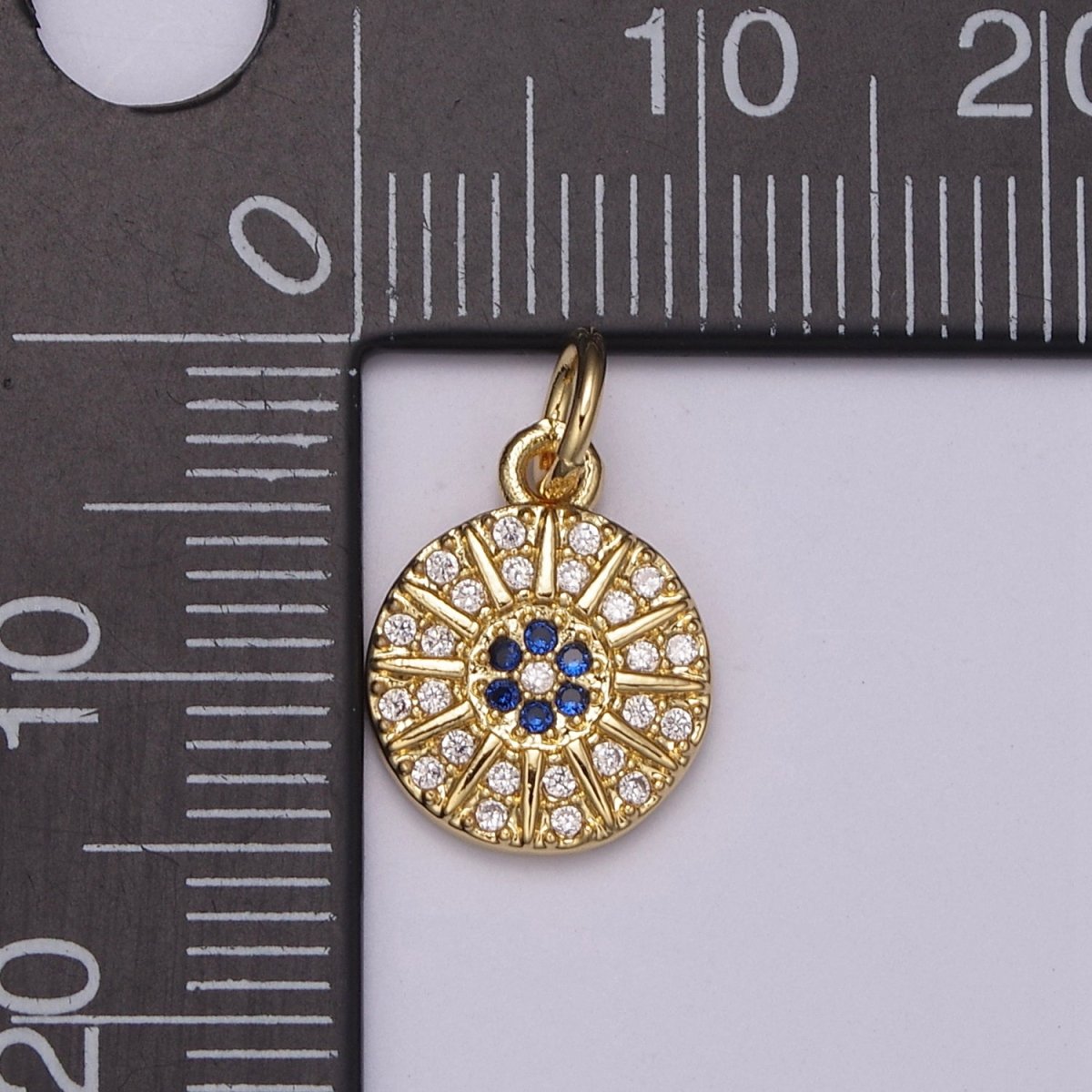 24K Gold Filled Micro Paved CZ Celestial Sun Round Coin Charm N-234 - DLUXCA
