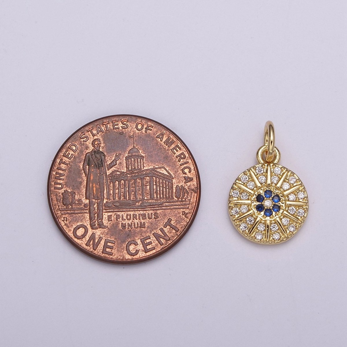 24K Gold Filled Micro Paved CZ Celestial Sun Round Coin Charm N-234 - DLUXCA