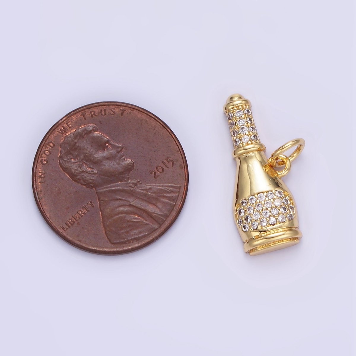 24K Gold Filled Micro Paved CZ Champagne Alcohol Charm | E350 - DLUXCA