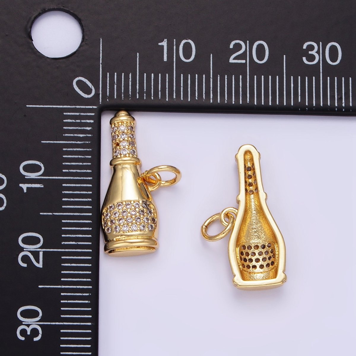 24K Gold Filled Micro Paved CZ Champagne Alcohol Charm | E350 - DLUXCA
