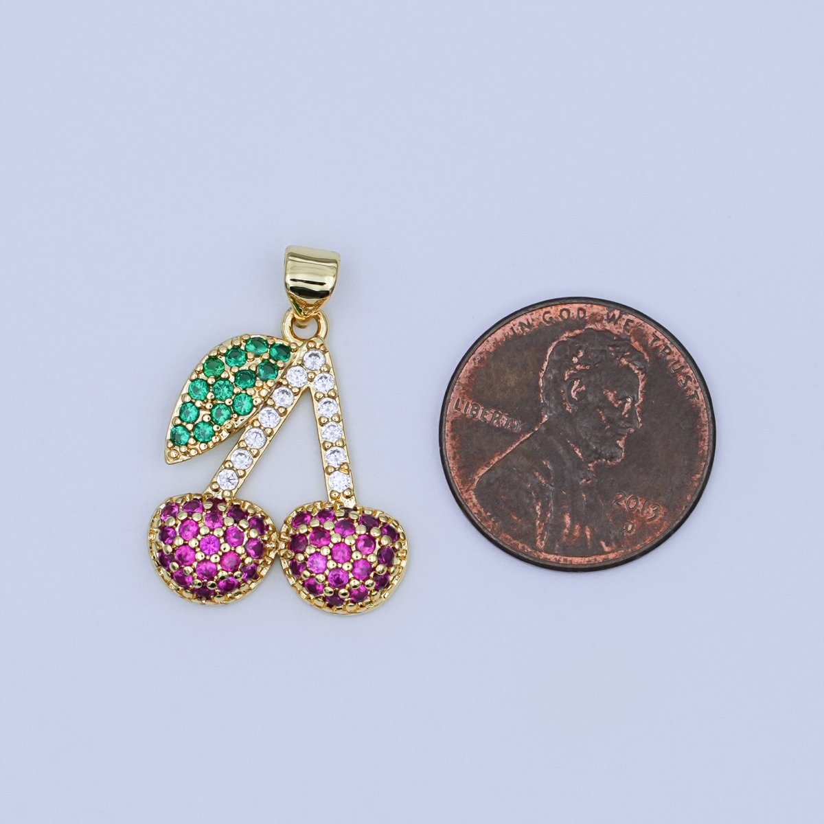 24K Gold Filled Micro Paved CZ Cherry Fruit Pendant | AH409 - DLUXCA