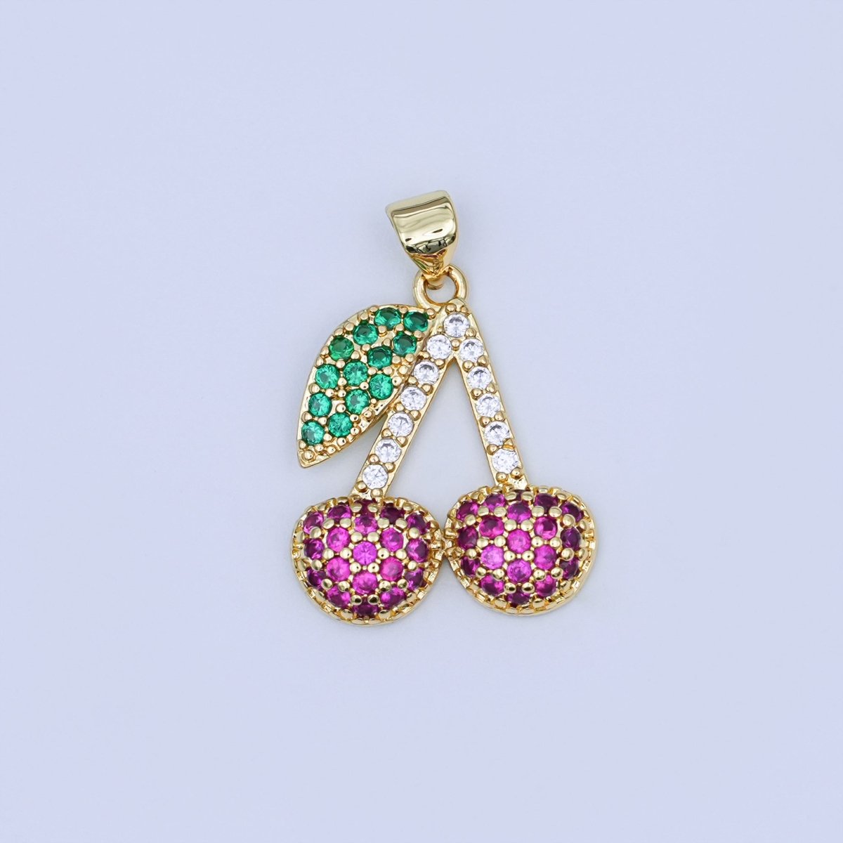 24K Gold Filled Micro Paved CZ Cherry Fruit Pendant | AH409 - DLUXCA
