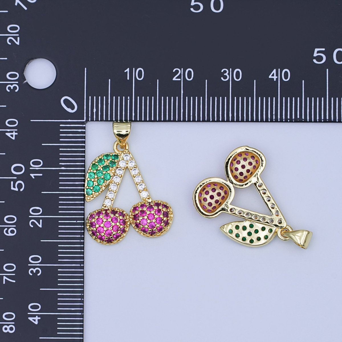 24K Gold Filled Micro Paved CZ Cherry Fruit Pendant | AH409 - DLUXCA