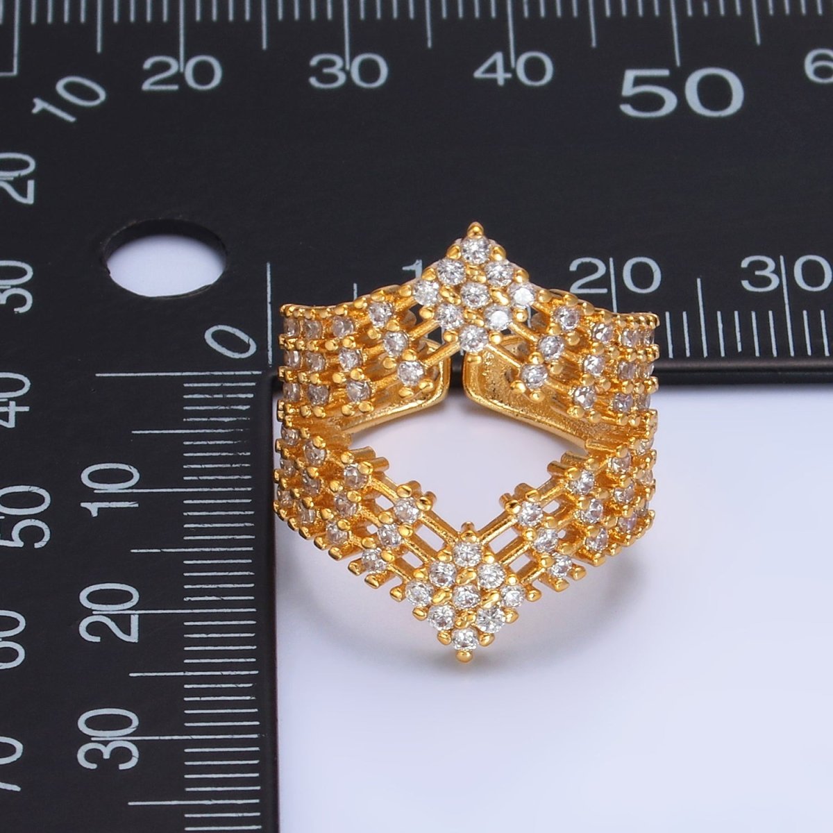 24K Gold Filled Micro Paved CZ Chevron Ring in Gold & Silver | O542 O544