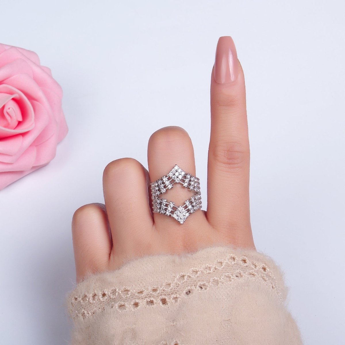 24K Gold Filled Micro Paved CZ Chevron Ring in Gold & Silver | O542 O544