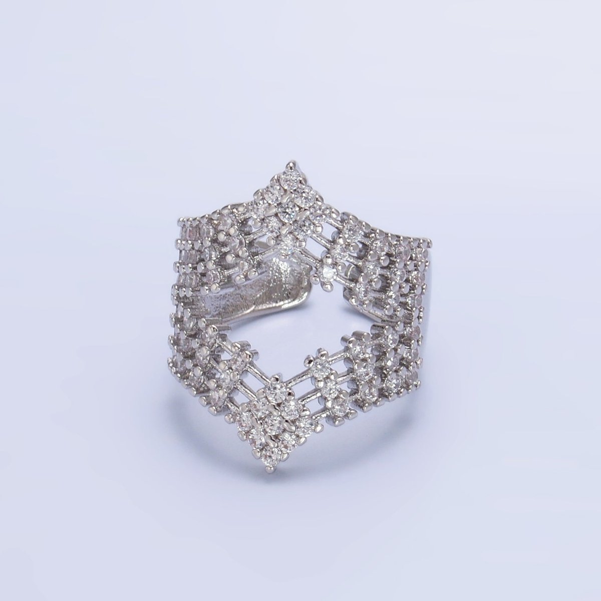 24K Gold Filled Micro Paved CZ Chevron Ring in Gold & Silver | O542 O544
