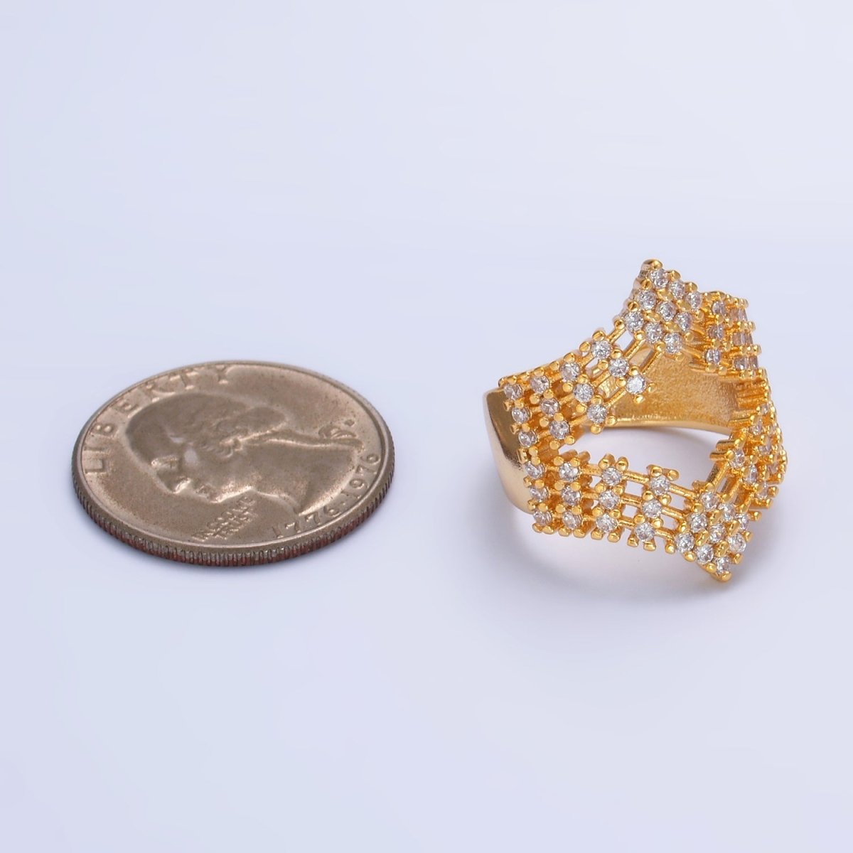 24K Gold Filled Micro Paved CZ Chevron Ring in Gold & Silver | O542 O544