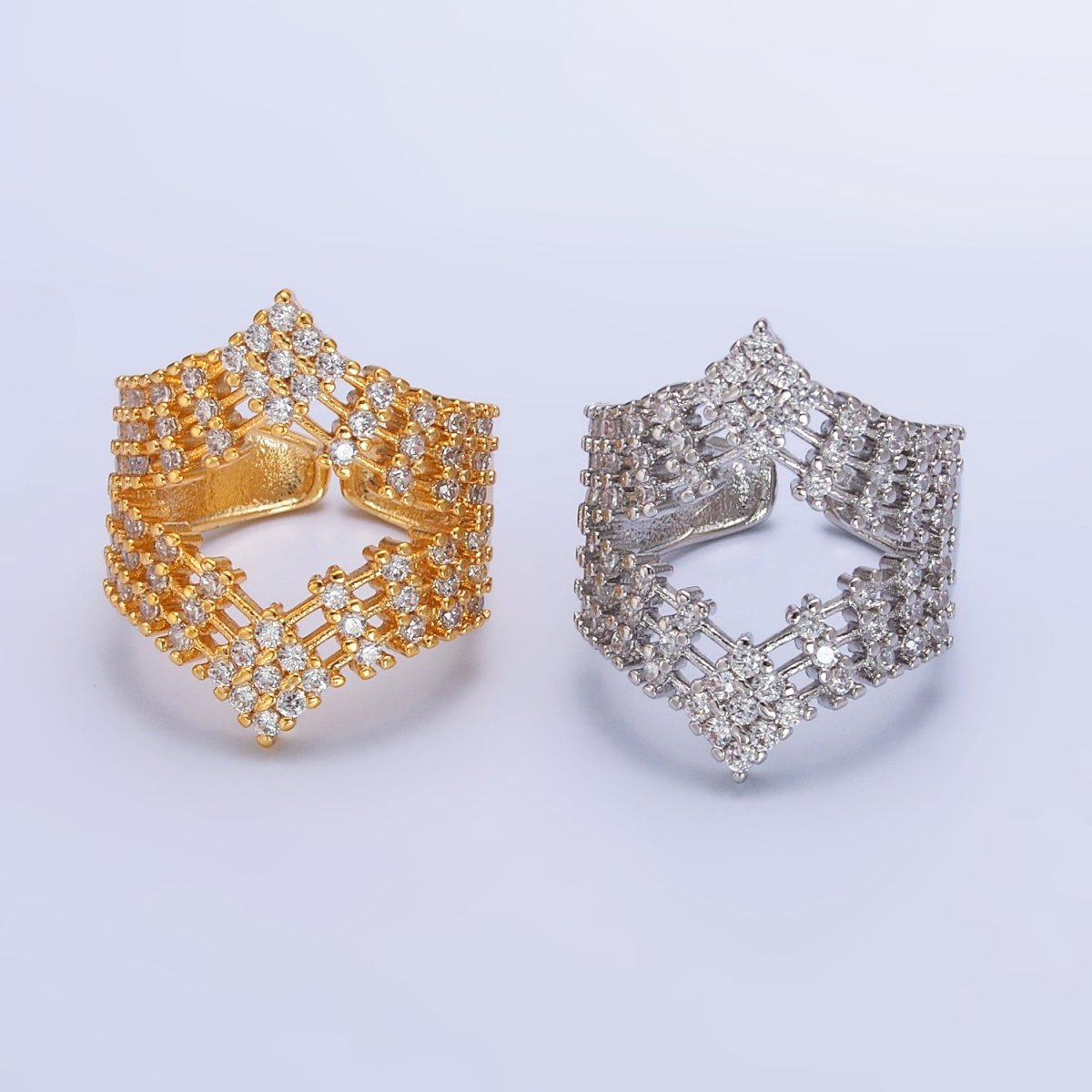 24K Gold Filled Micro Paved CZ Chevron Ring in Gold & Silver | O542 O544