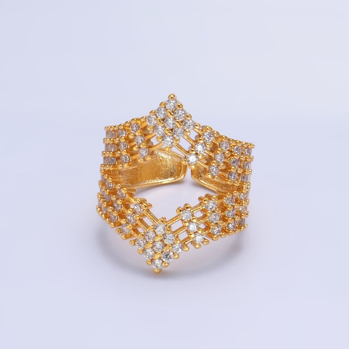 24K Gold Filled Micro Paved CZ Chevron Ring in Gold & Silver | O542 O544