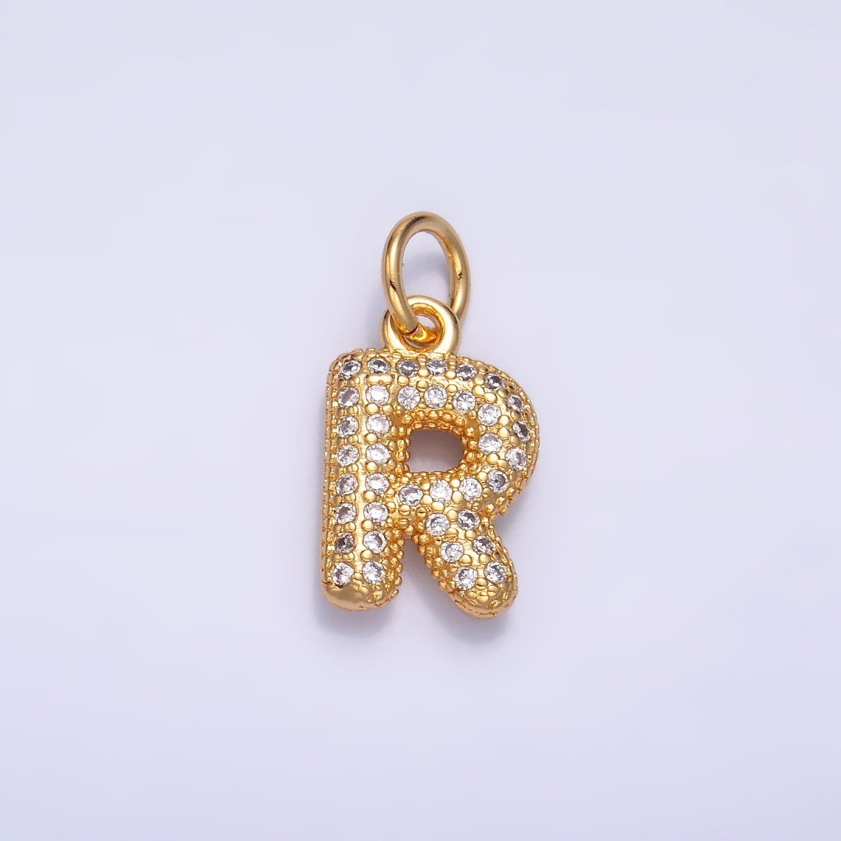 24K Gold Filled Micro Paved CZ Chubby Balloon Initial Letter Pendant | A015 - A027