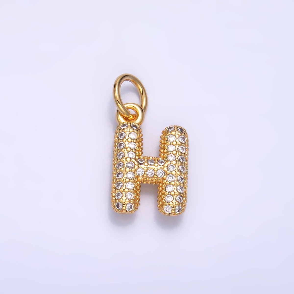 24K Gold Filled Micro Paved CZ Chubby Balloon Initial Letter Pendant | A015 - A027