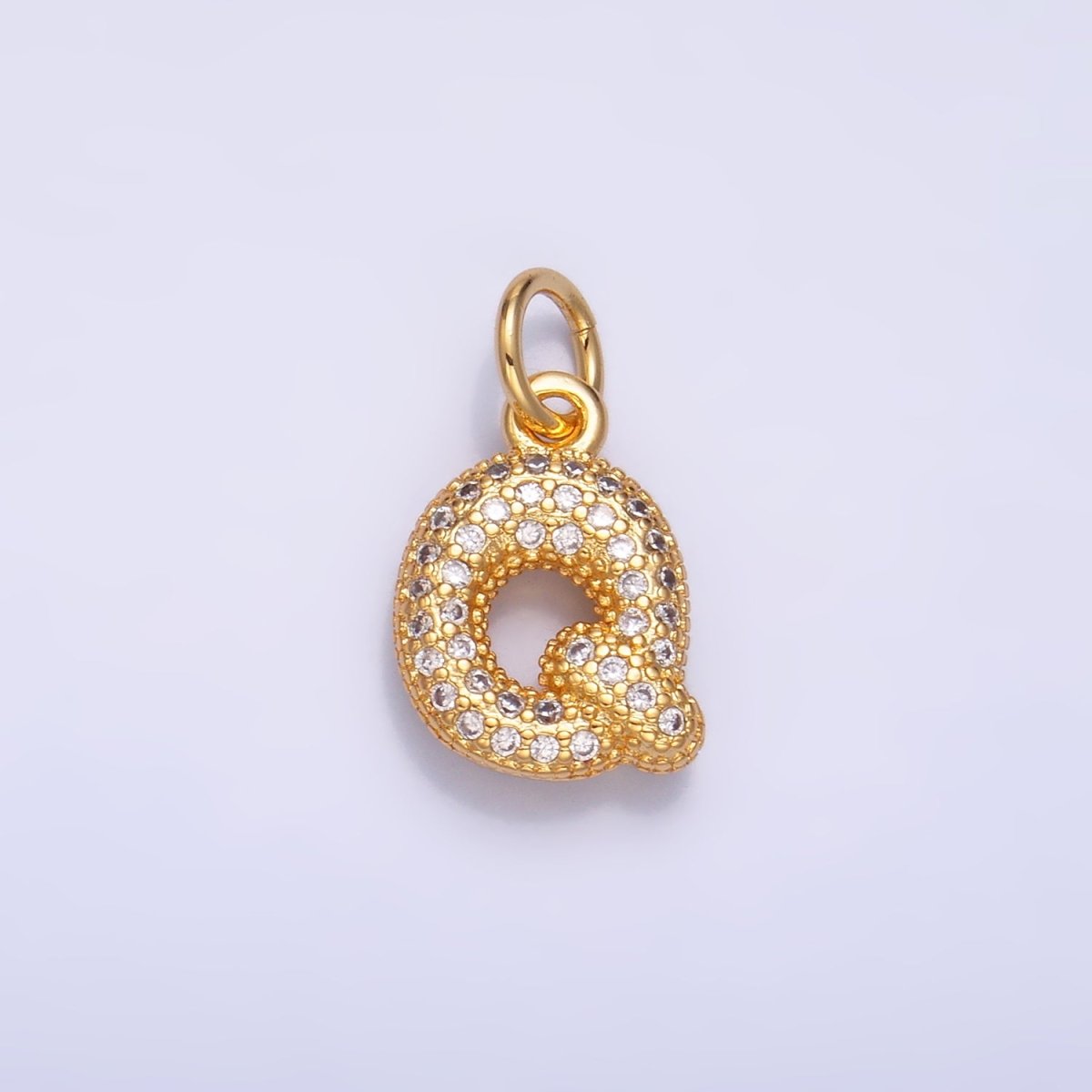 24K Gold Filled Micro Paved CZ Chubby Balloon Initial Letter Pendant | A015 - A027