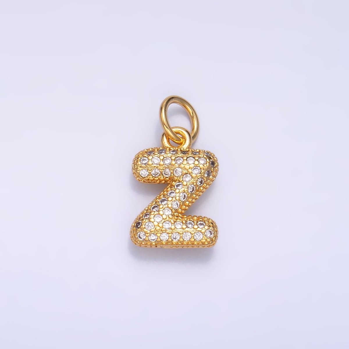 24K Gold Filled Micro Paved CZ Chubby Balloon Initial Letter Pendant | A015 - A027