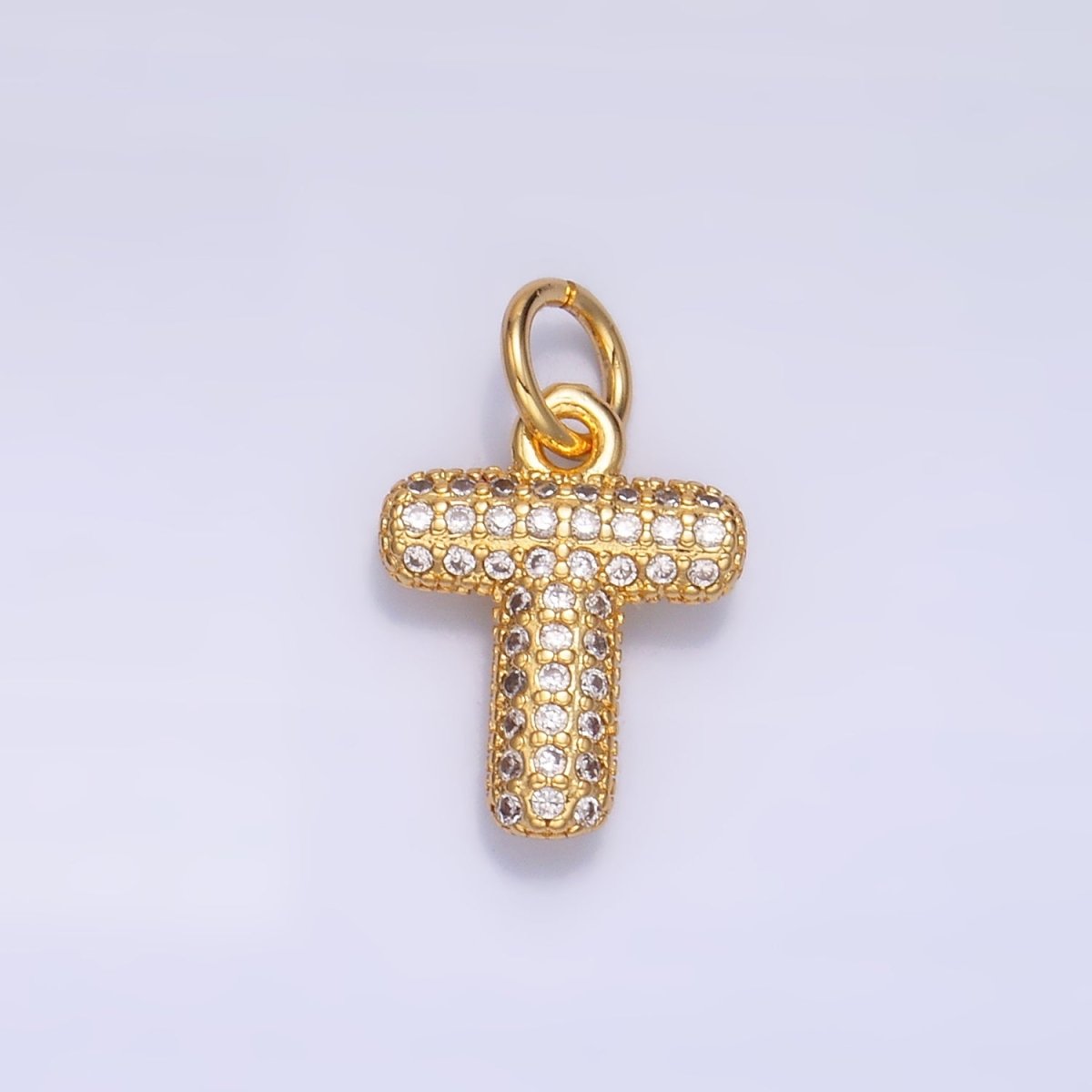 24K Gold Filled Micro Paved CZ Chubby Balloon Initial Letter Pendant | A015 - A027