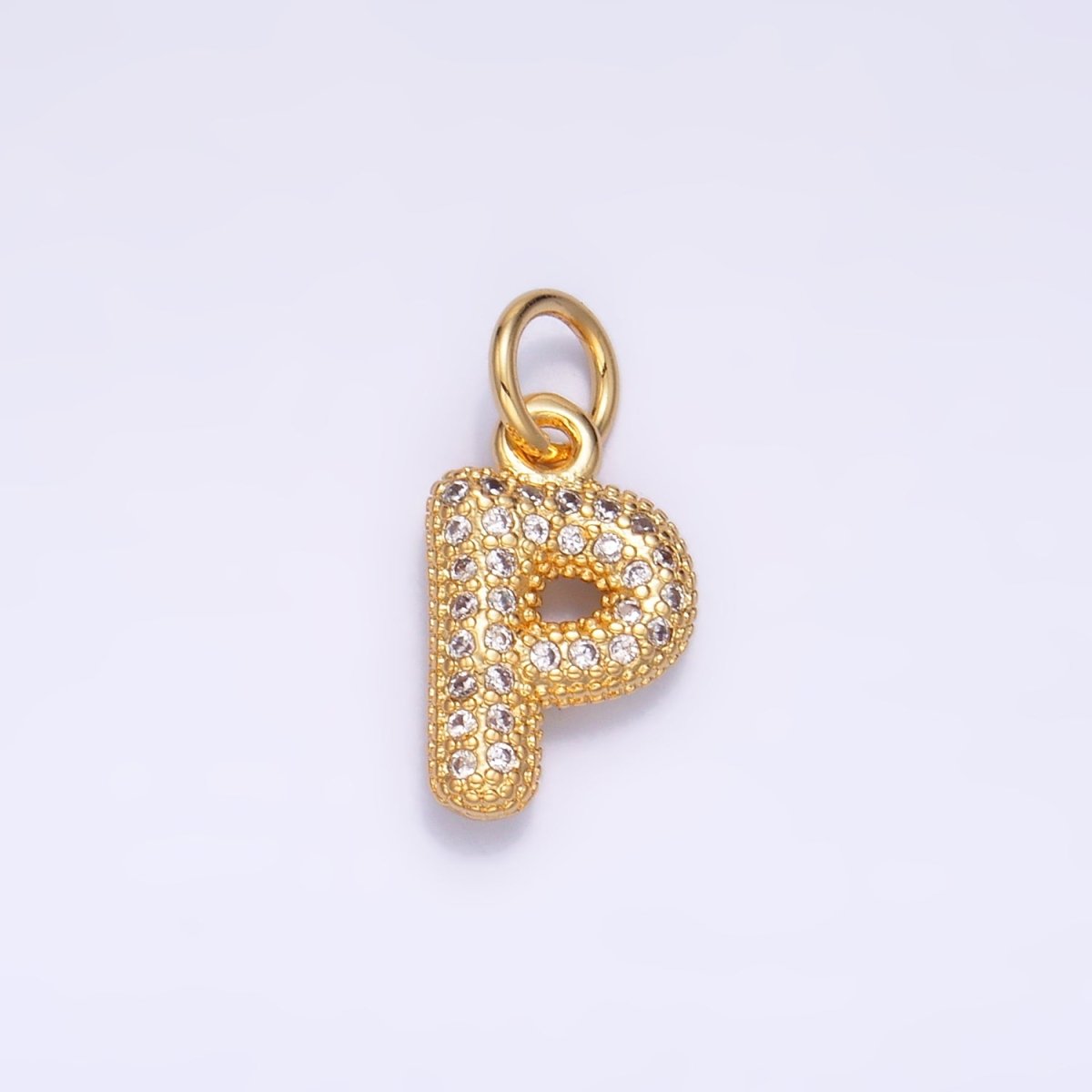24K Gold Filled Micro Paved CZ Chubby Balloon Initial Letter Pendant | A015 - A027