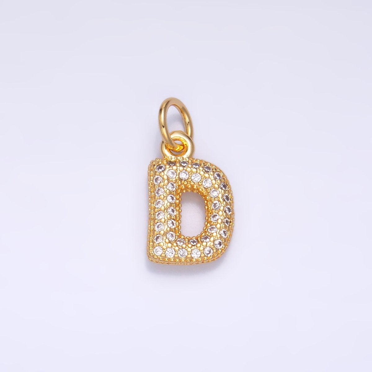 24K Gold Filled Micro Paved CZ Chubby Balloon Initial Letter Pendant | A015 - A027