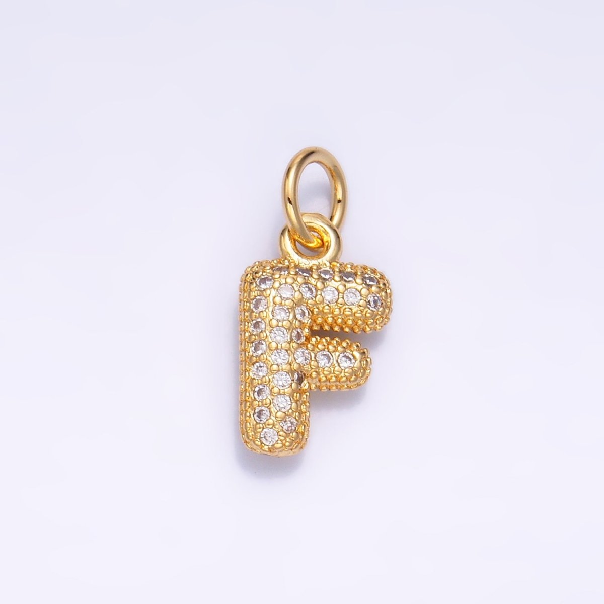 24K Gold Filled Micro Paved CZ Chubby Balloon Initial Letter Pendant | A015 - A027