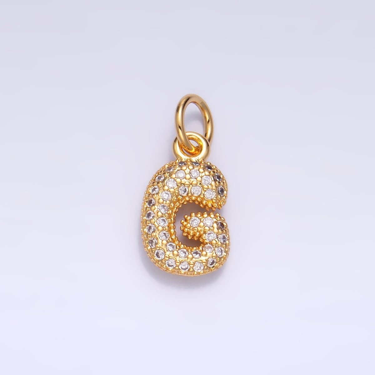 24K Gold Filled Micro Paved CZ Chubby Balloon Initial Letter Pendant | A015 - A027
