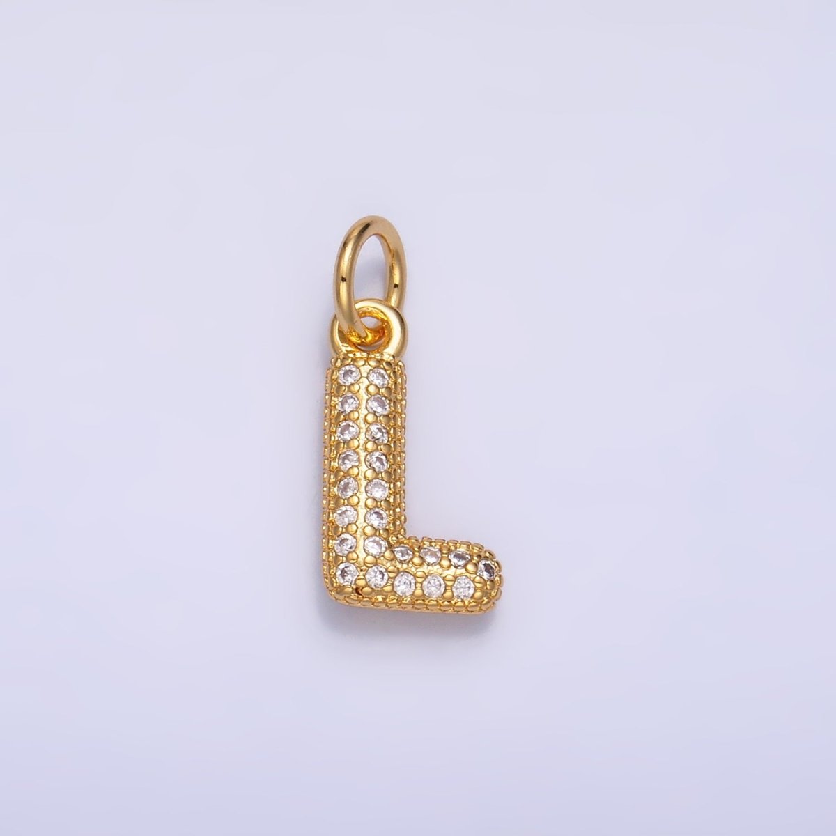 24K Gold Filled Micro Paved CZ Chubby Balloon Initial Letter Pendant | A015 - A027