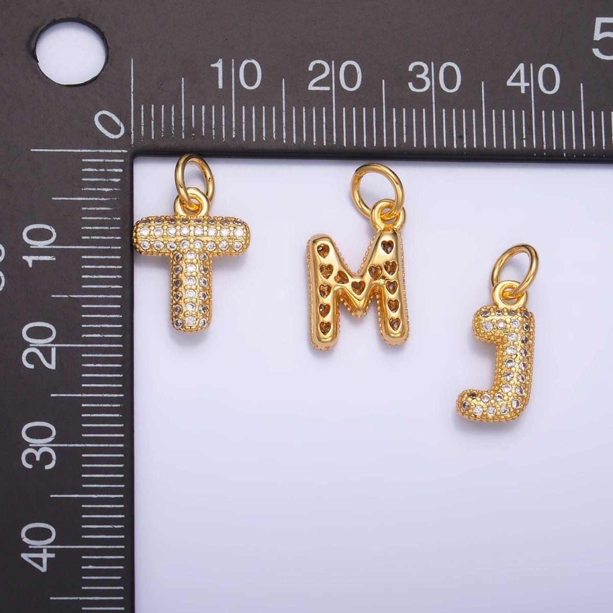 24K Gold Filled Micro Paved CZ Chubby Balloon Initial Letter Pendant | A015 - A027