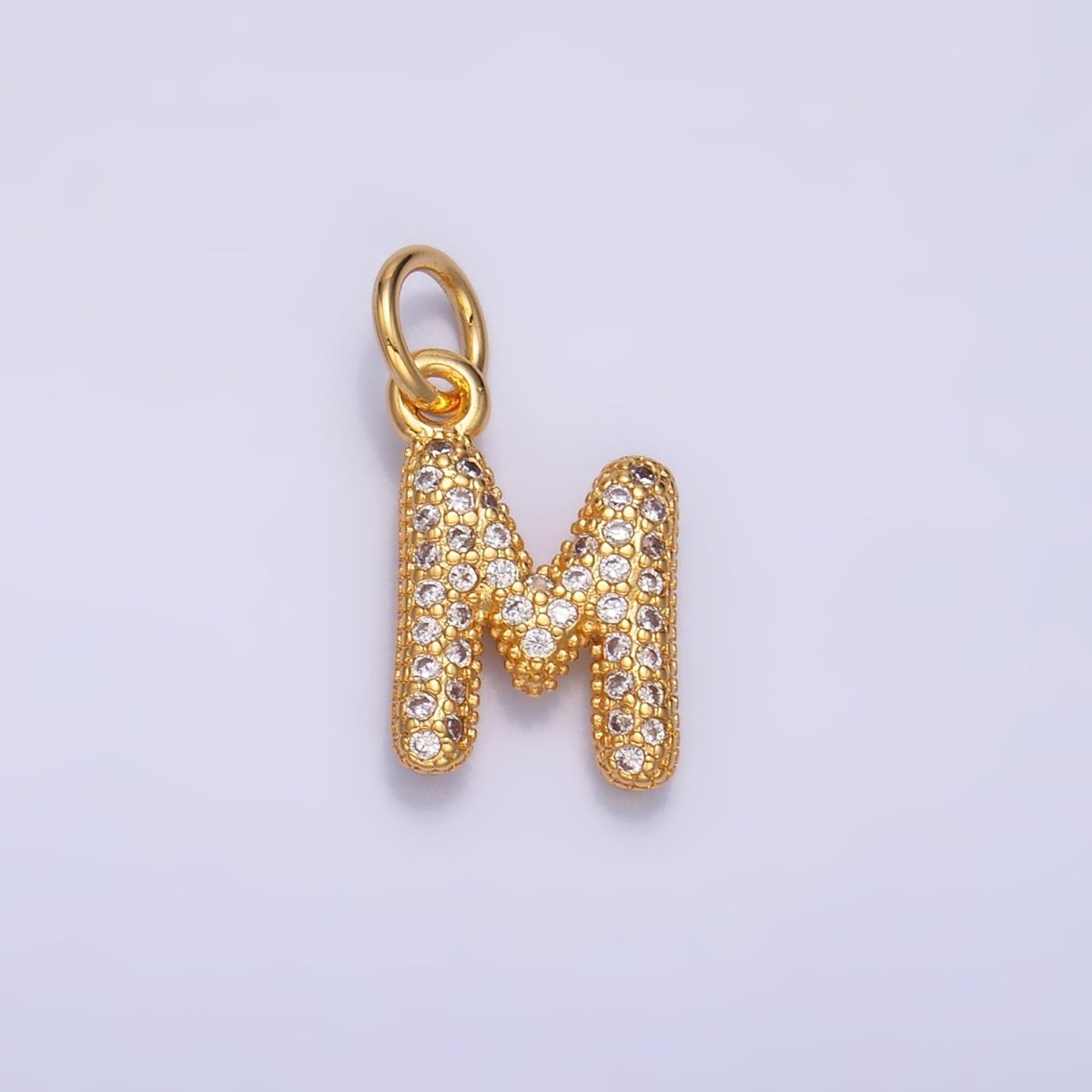 24K Gold Filled Micro Paved CZ Chubby Balloon Initial Letter Pendant | A015 - A027