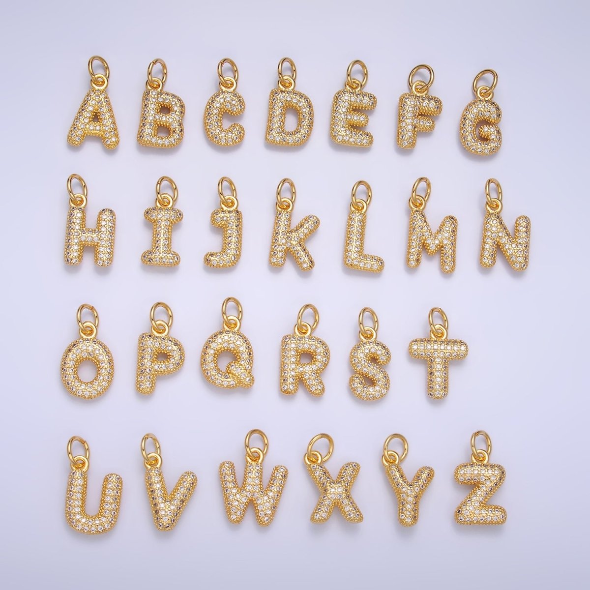 24K Gold Filled Micro Paved CZ Chubby Balloon Initial Letter Pendant | A015 - A027