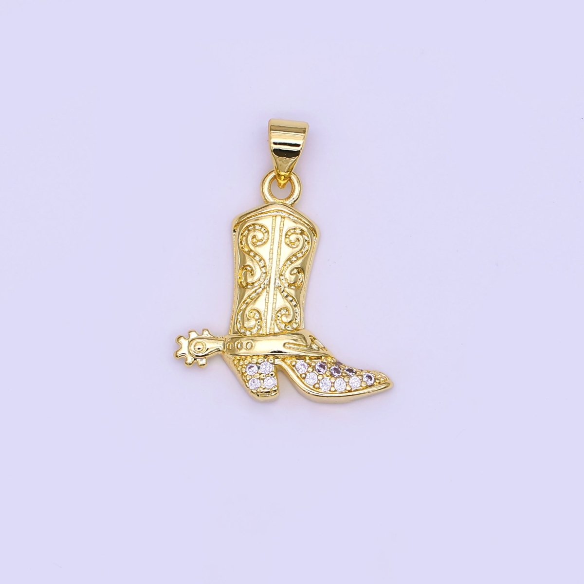 24K Gold Filled Micro Paved CZ Cowboy Boots Pendant | AH468 - DLUXCA