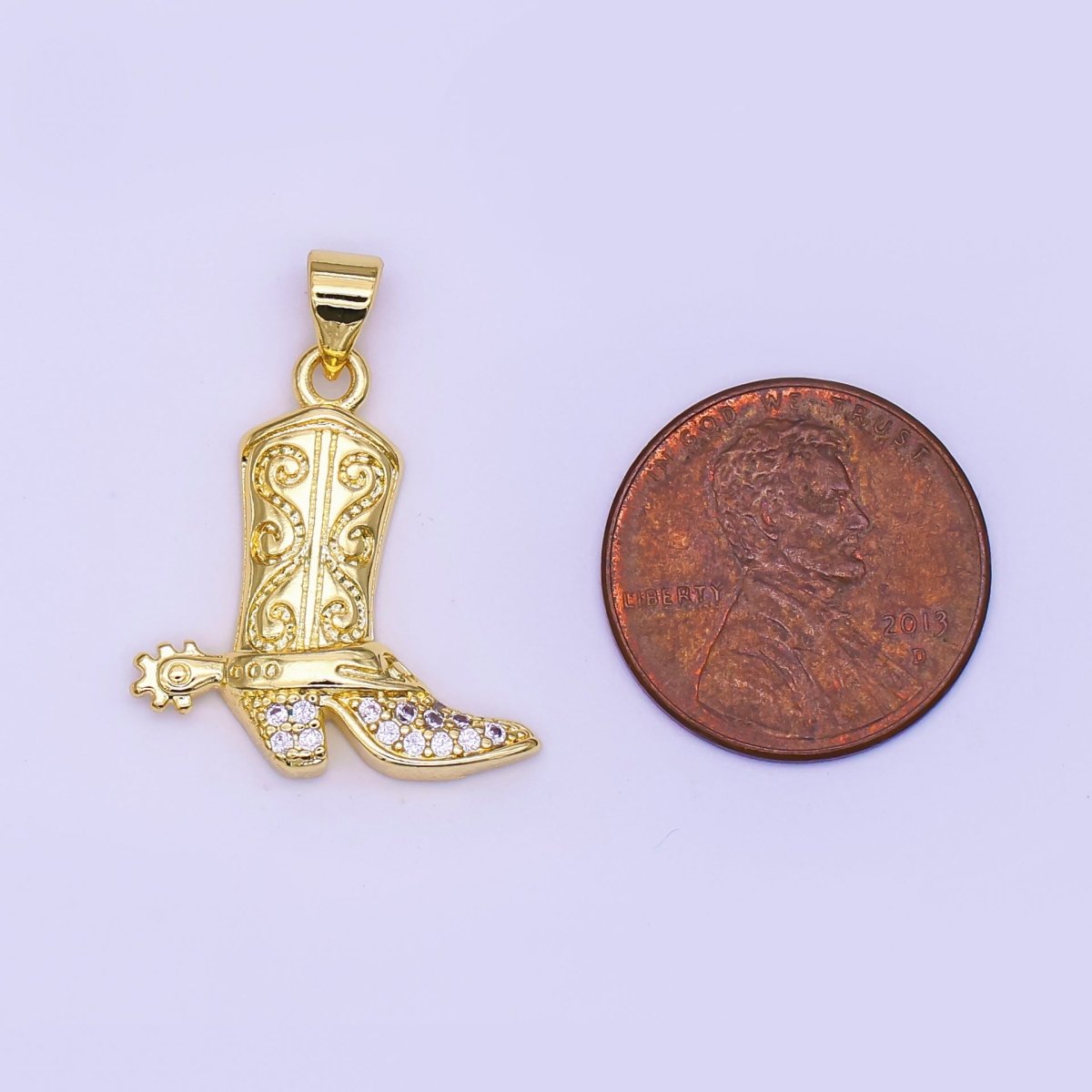 24K Gold Filled Micro Paved CZ Cowboy Boots Pendant | AH468 - DLUXCA