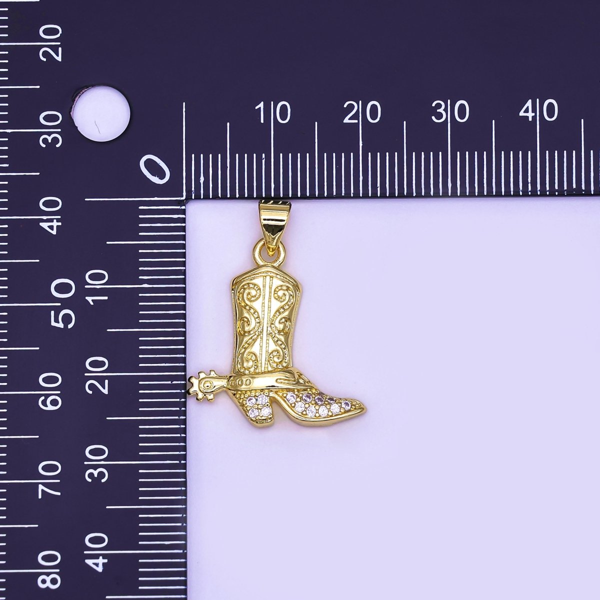 24K Gold Filled Micro Paved CZ Cowboy Boots Pendant | AH468 - DLUXCA