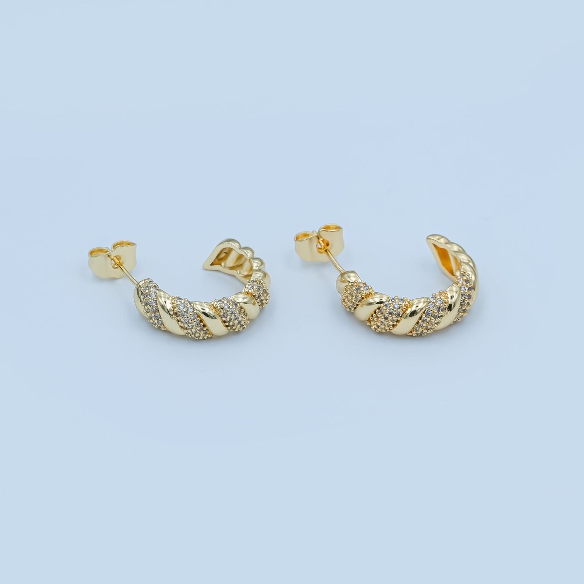 24K Gold Filled Micro Paved CZ Croissant C - Shaped Hoop Earrings | AE862 - DLUXCA