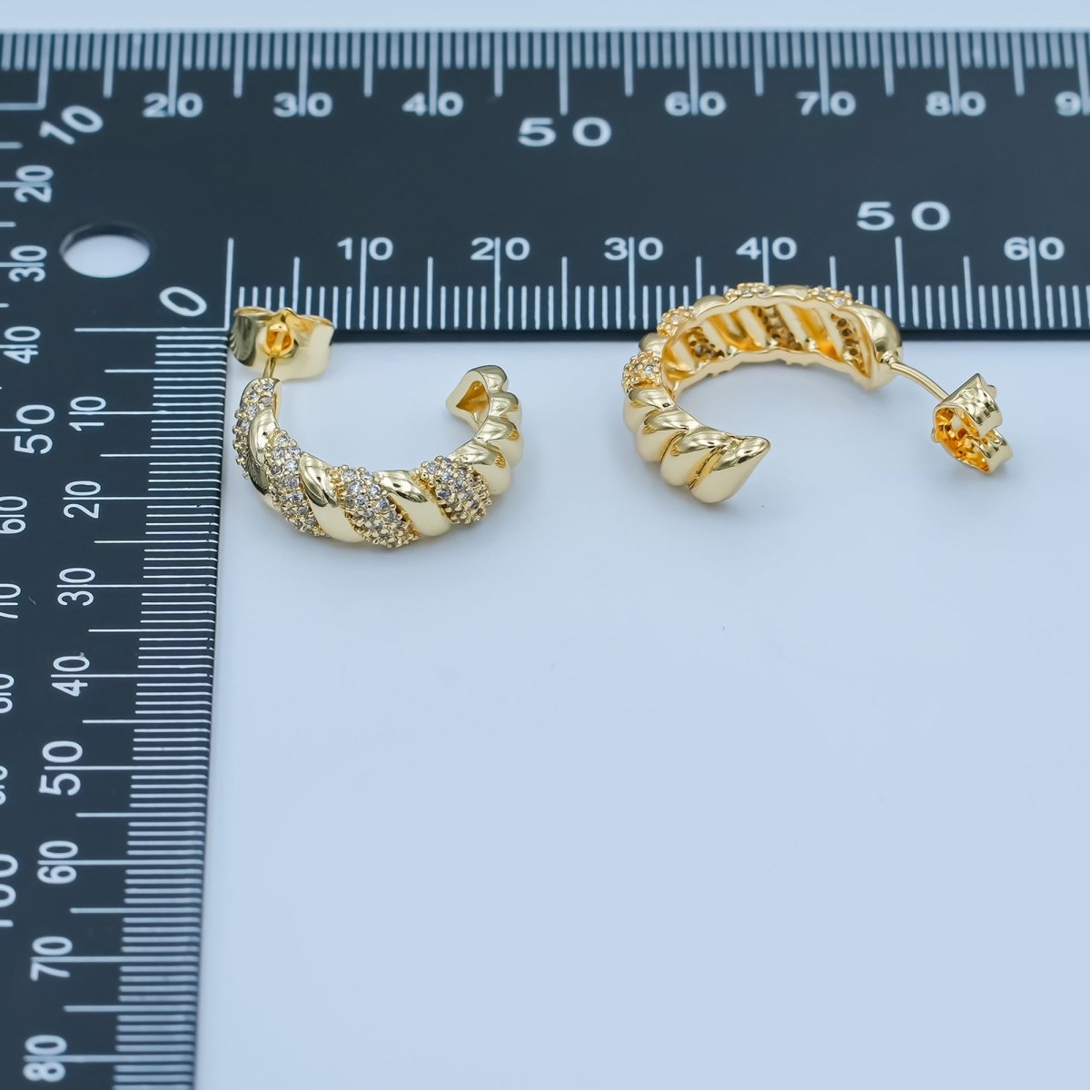 24K Gold Filled Micro Paved CZ Croissant C - Shaped Hoop Earrings | AE862 - DLUXCA